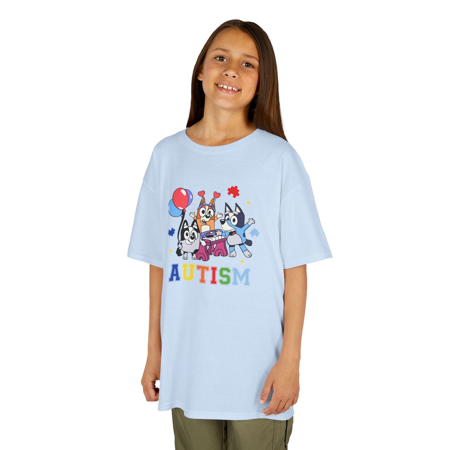 Kids Tee — Colorful 'AUTISM' Paw & Balloon Celebration Design