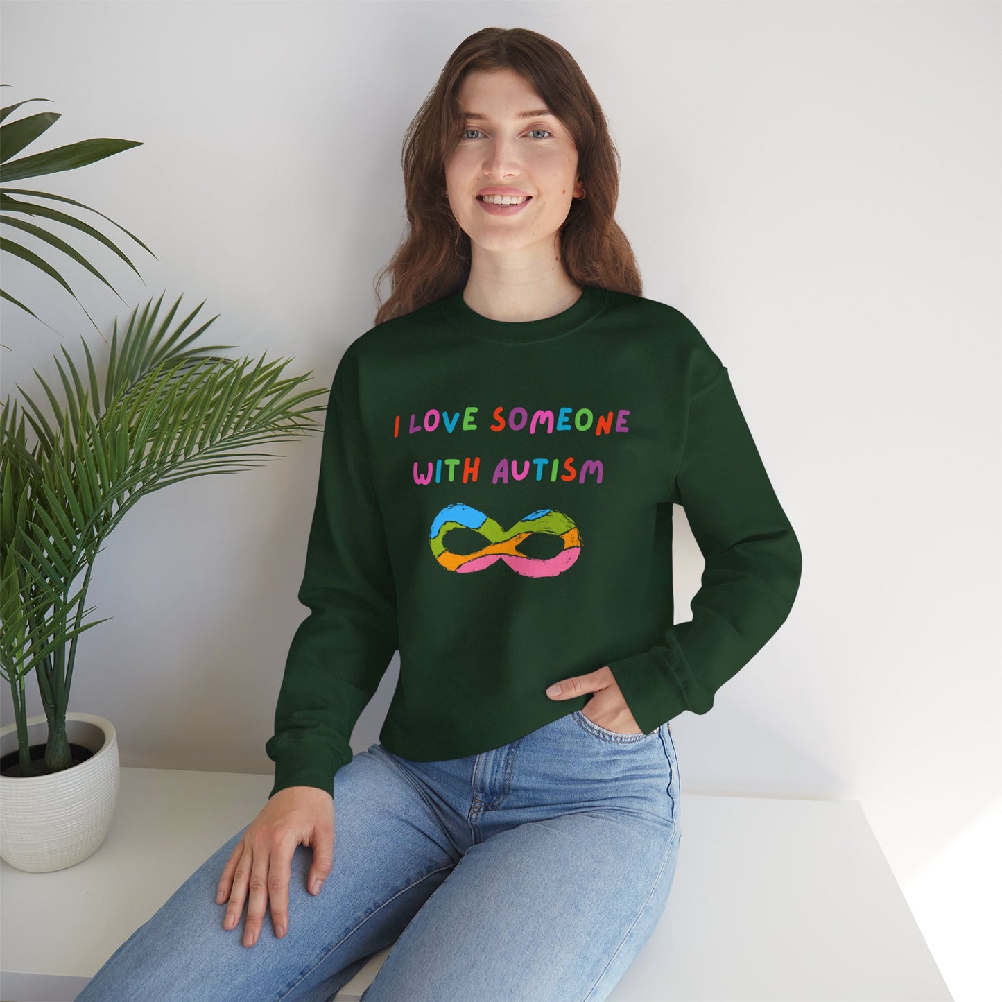 I Love Someone With Autism Infinity Sign Crewneck Sweatshirt