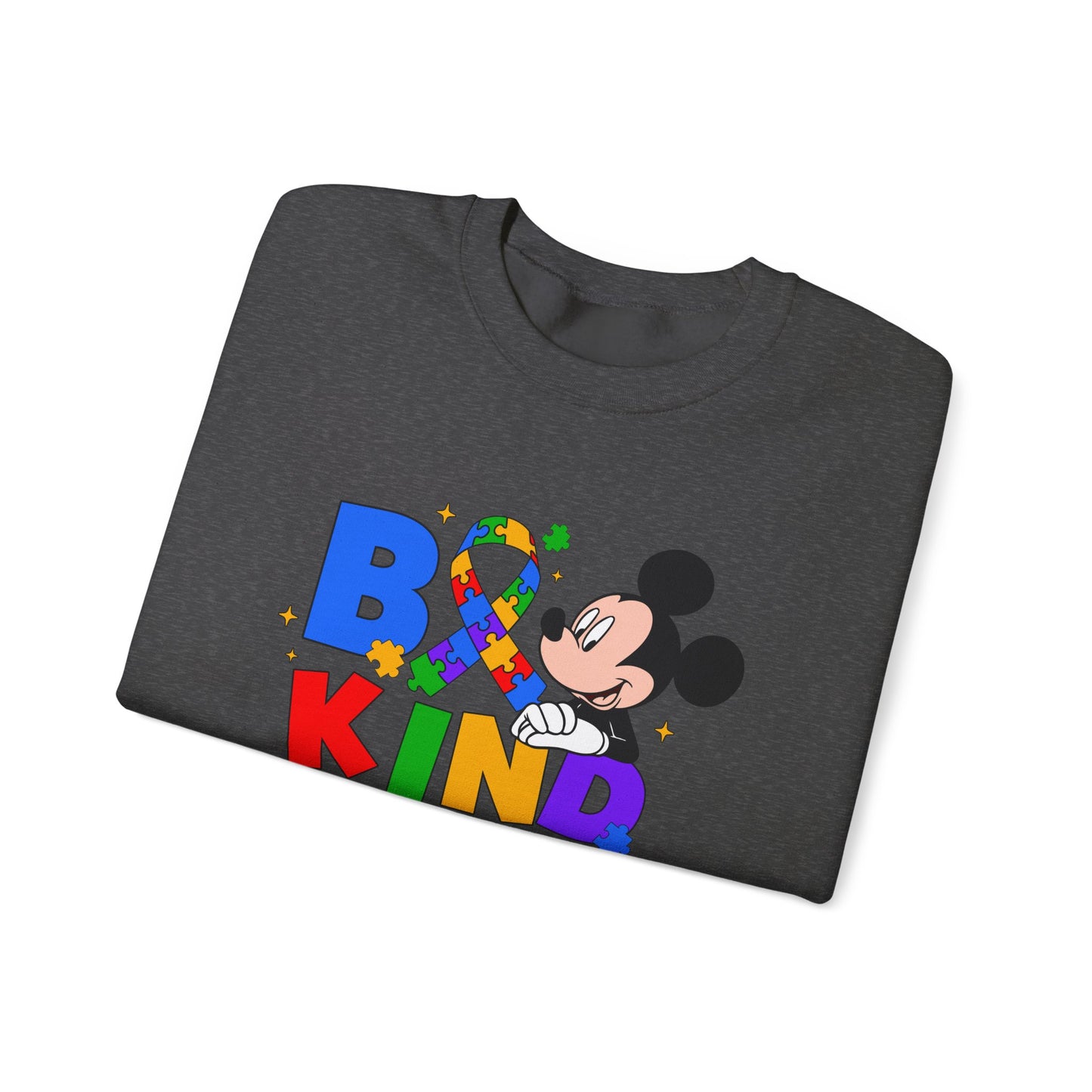 Be Kind Crewneck Sweatshirt - Colorful Awareness Ribbon Design
