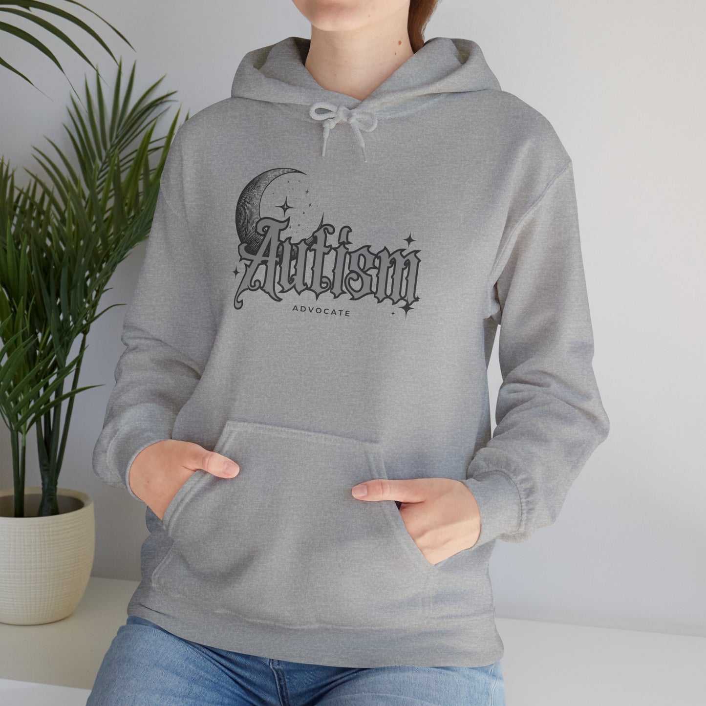 Autism Moon Hoodie — Gothic Script Awareness Sweatshirt