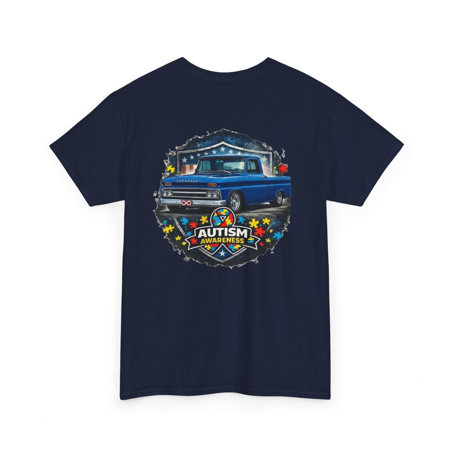Tim’s Truck Tee- Autism Awareness Truck T-Shirt — Vintage Pickup Puzzle Ribbon Tee