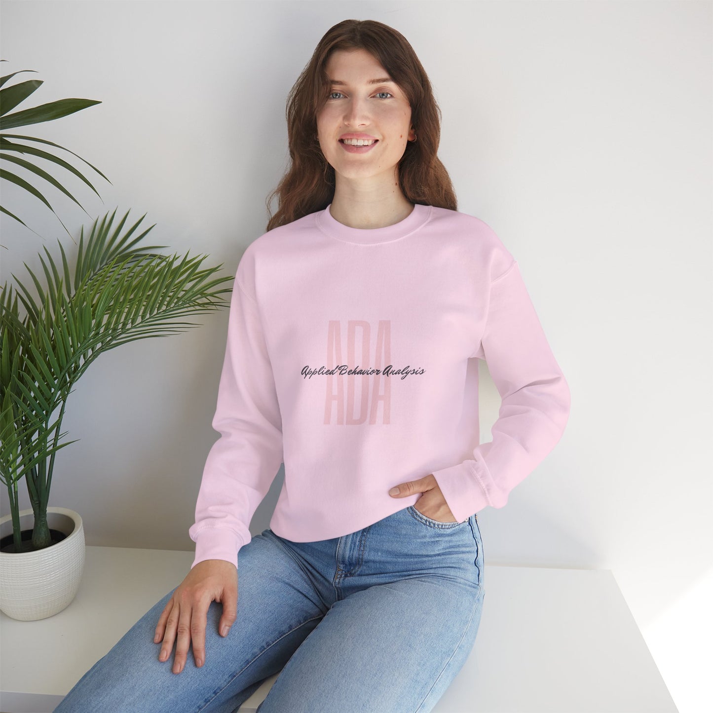 ABA Pink Monogram Crewneck Sweatshirt — Minimalist Initials Graphic Applied Behavior Analysis