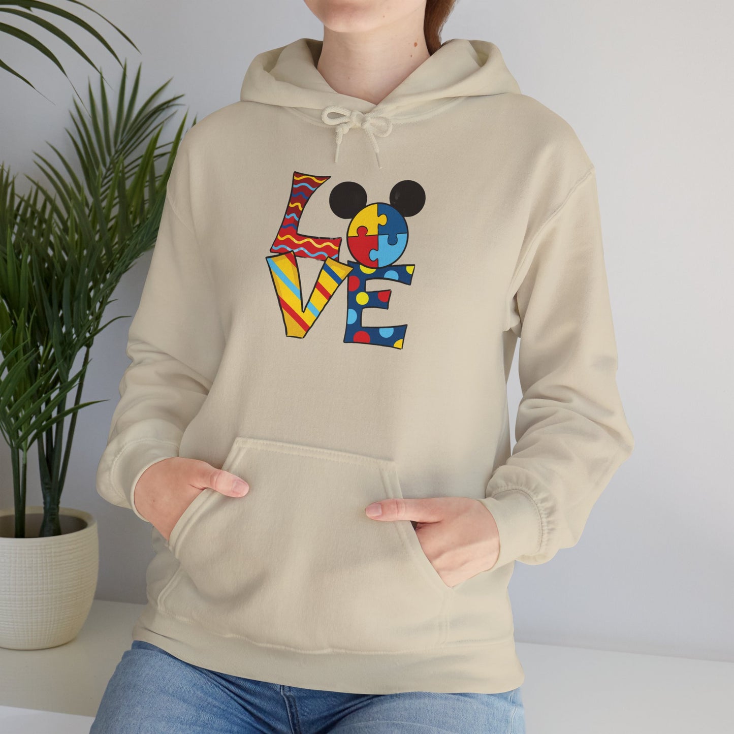 Love Puzzle Character Hoodie — Colorful Autism Awareness Sweatshirt