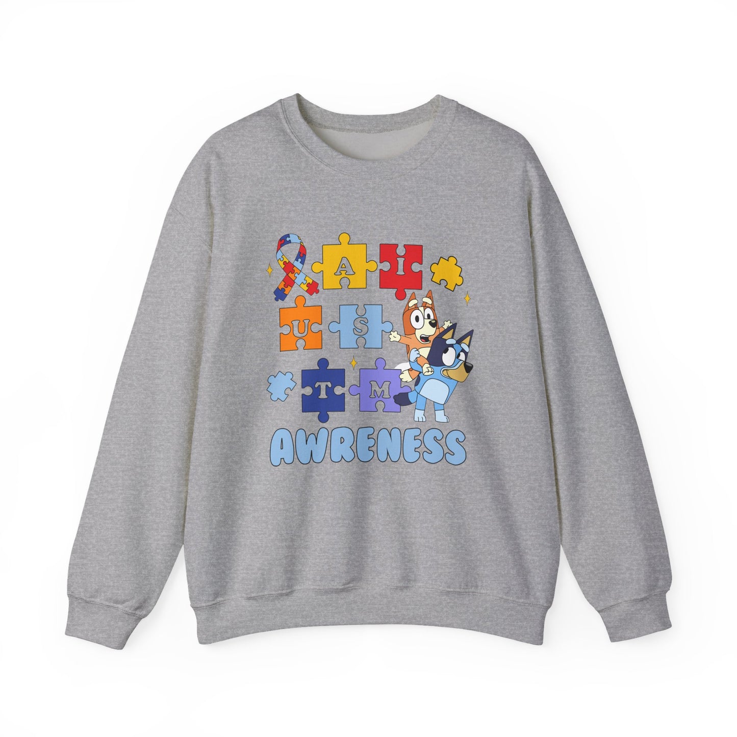 Autism Awareness Crewneck Sweatshirt — Puzzle Ribbon Support Design