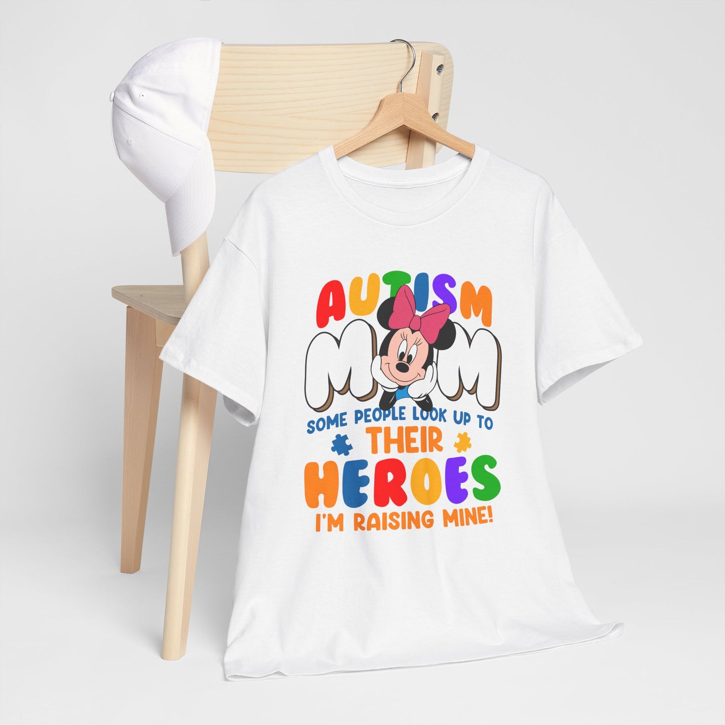 Autism Mom T-Shirt — "Some People Look Up To Their Heroes, I'm Raising Mine" — Colorful Awareness Tee