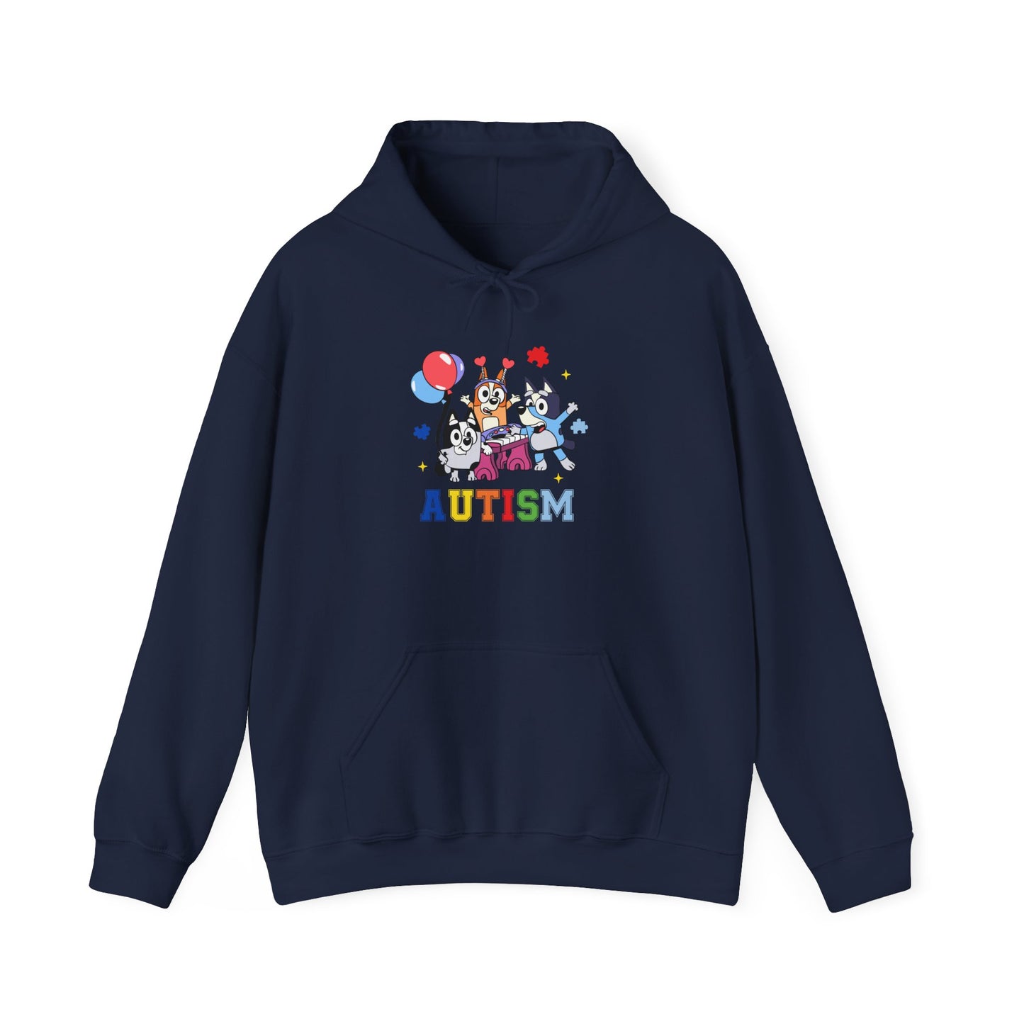 Autism Awareness Hoodie — Colorful Characters & 'AUTISM' Text