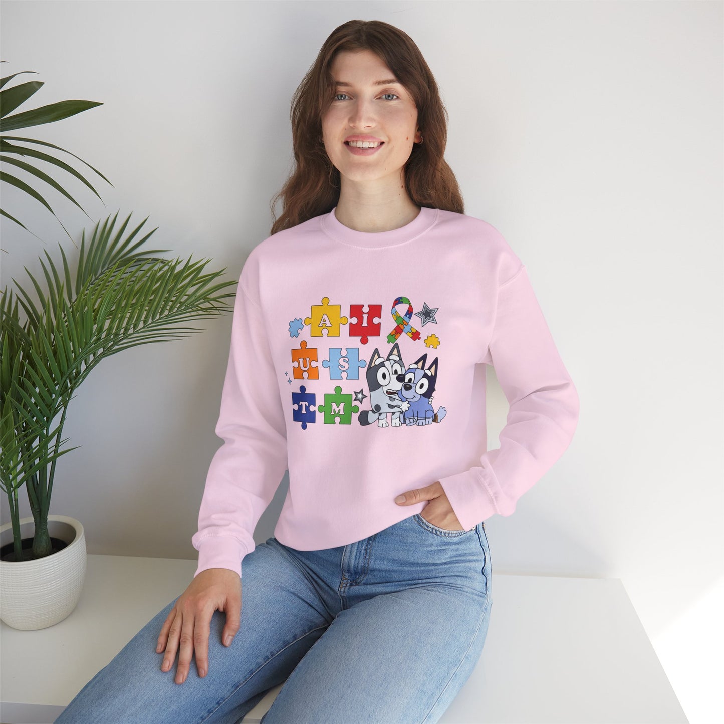Autism Puzzle Paw Crewneck Sweatshirt — Bluey-Inspired Support Tee