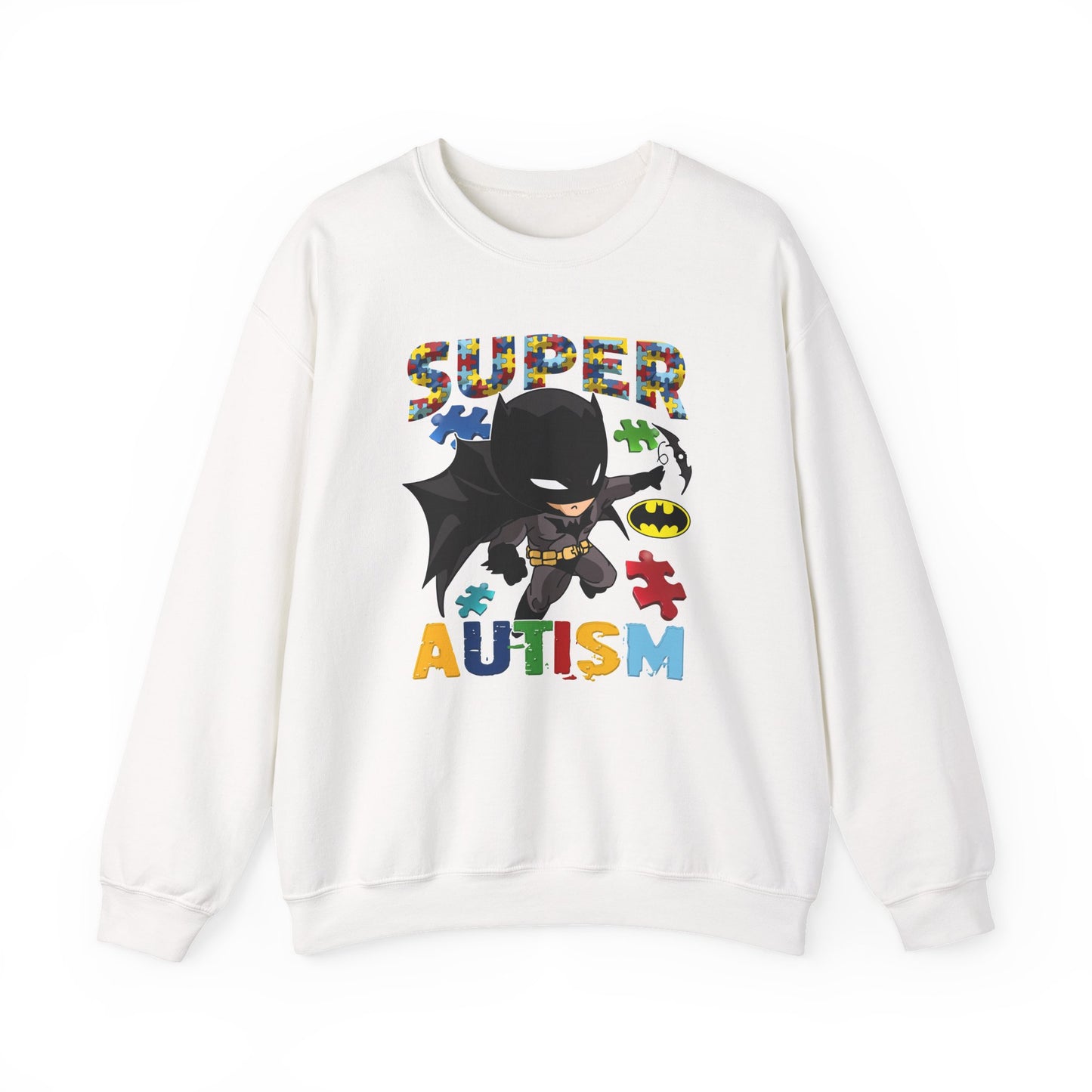 Autism Superhero Crewneck Sweatshirt — "Super Autism" Puzzle-Heart Design