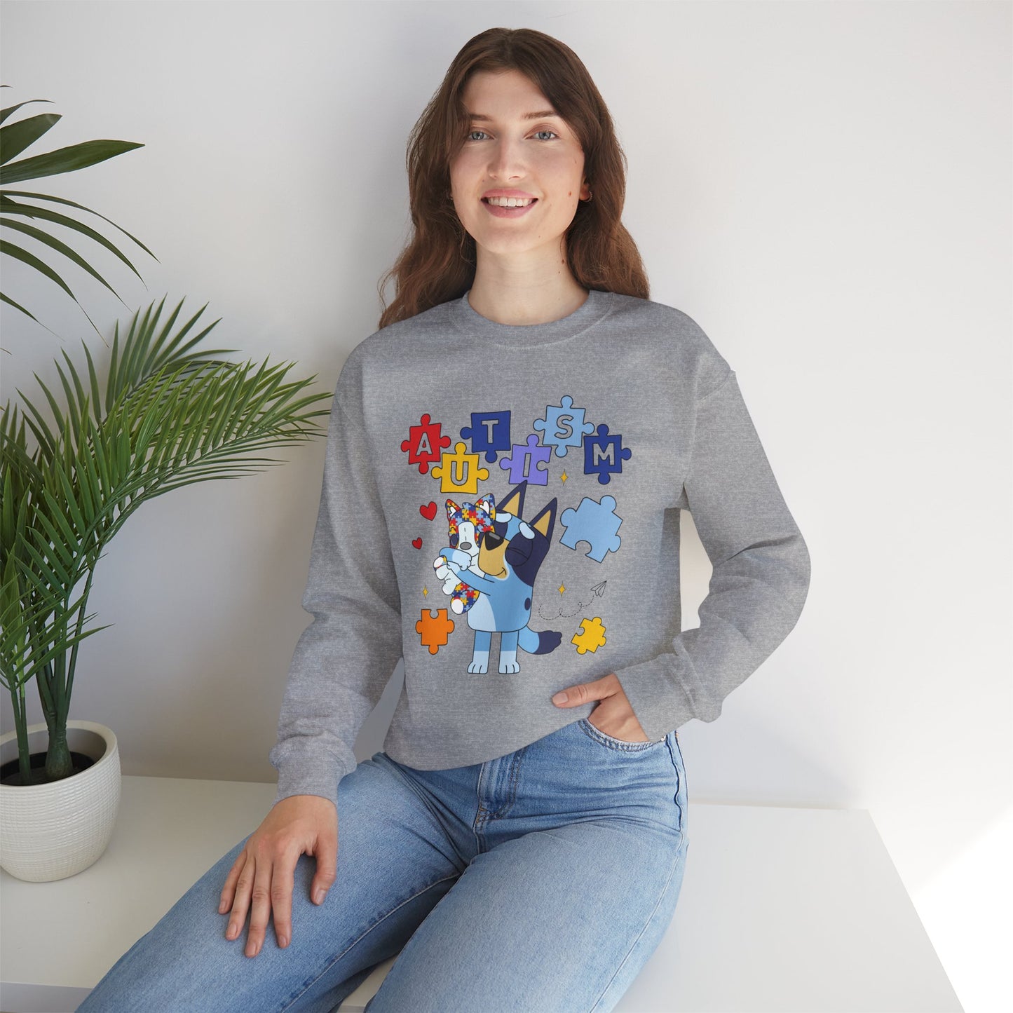 Autism Awareness Puzzle Bluey Paw Crewneck Sweatshirt