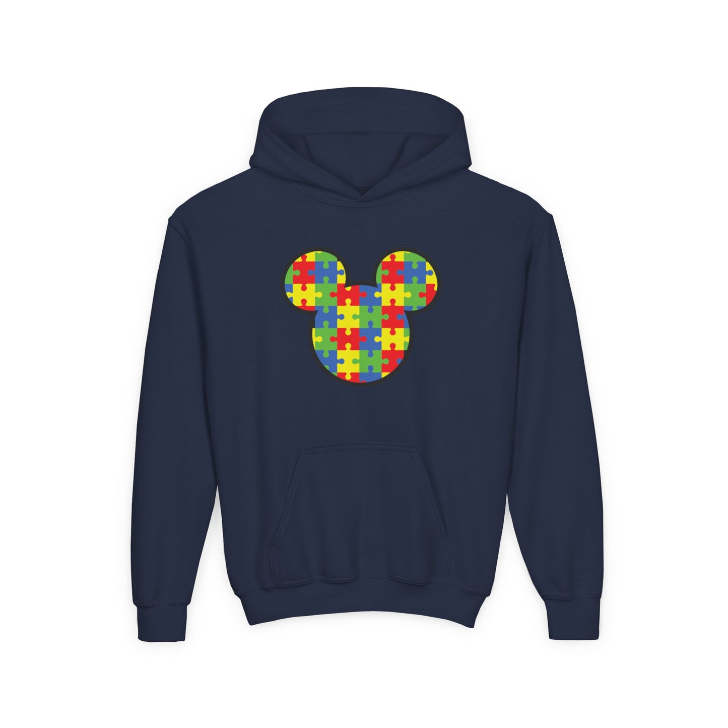 Colorful Puzzle Mickey Mouse Youth Hoodie - Perfect for Autism Awareness