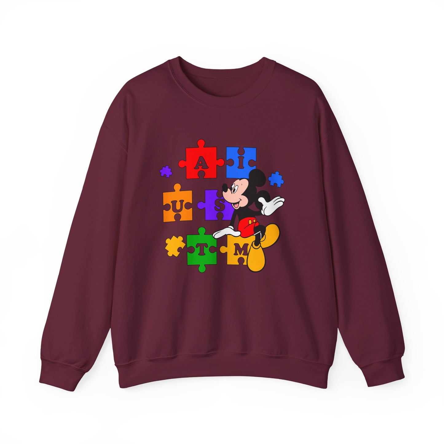 Autism Awareness Crewneck Sweatshirt — Mickey Puzzle Piece Design