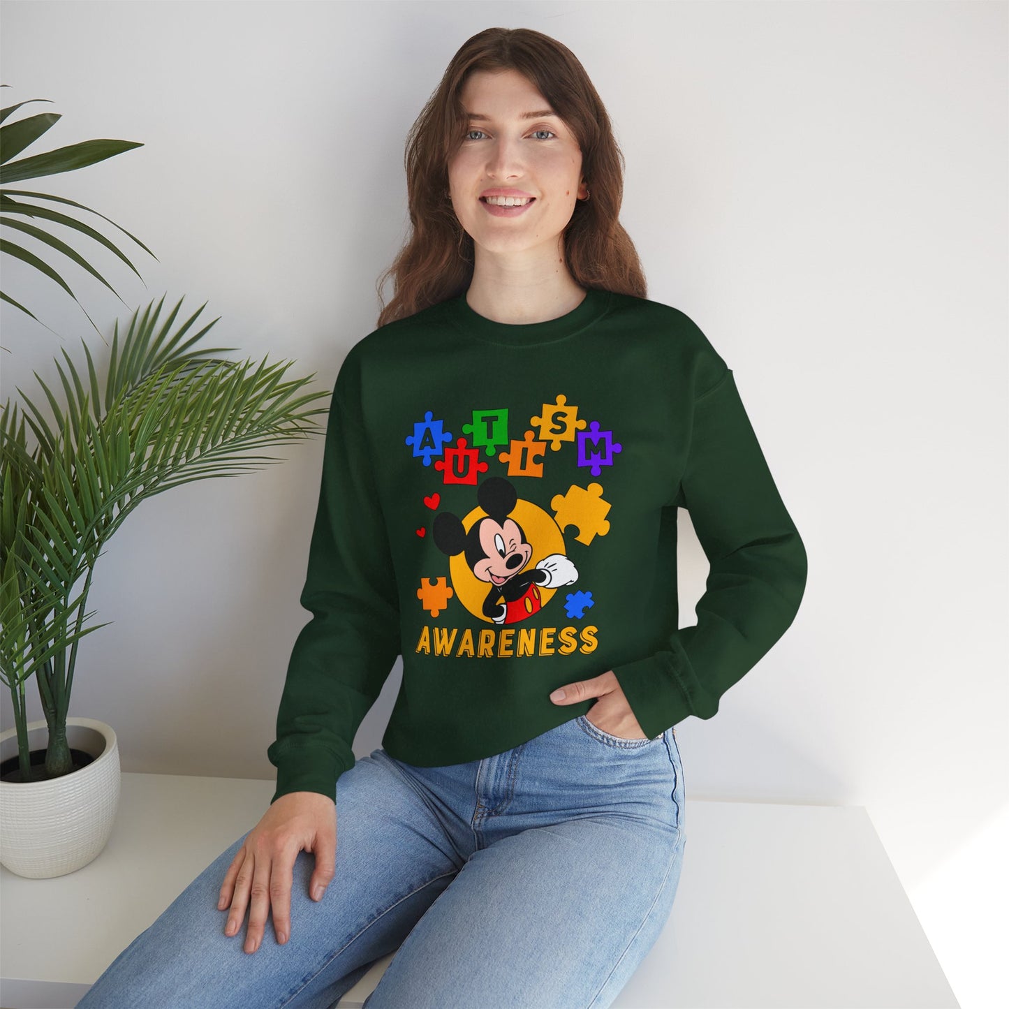Autism Awareness Crewneck Sweatshirt — Puzzle Heart Character Design