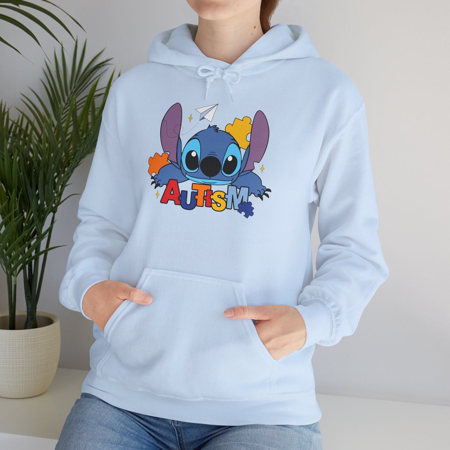 Autism Awareness Hoodie — Cute Cartoon Character with Puzzle Pieces