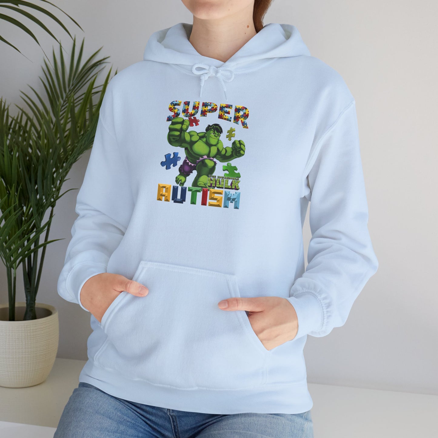 Autism Superhero Hoodie — "Super 4 Autism" Puzzle-Pattern Support Pullover