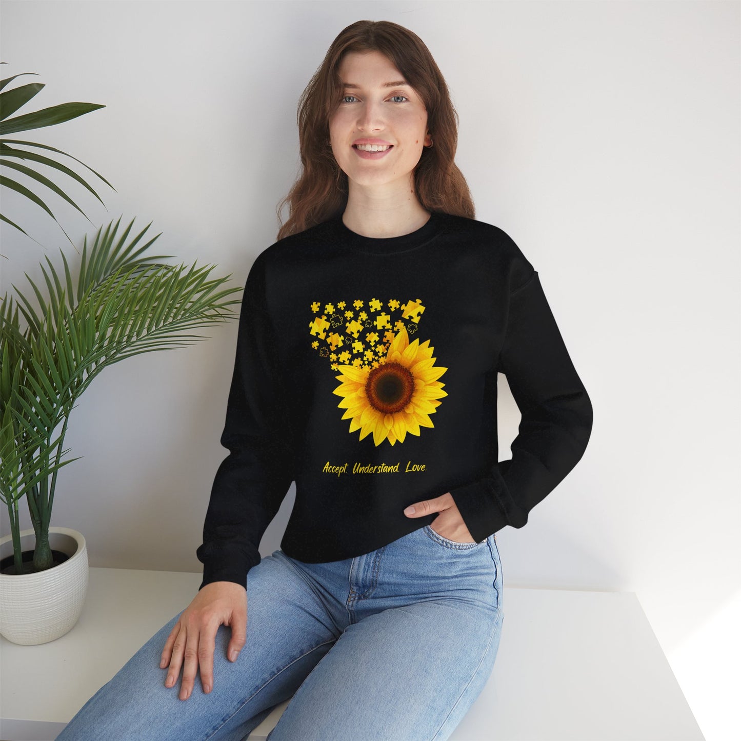 Sunflower Floral Crewneck Sweatshirt — Bright Yellow Sunflower Design