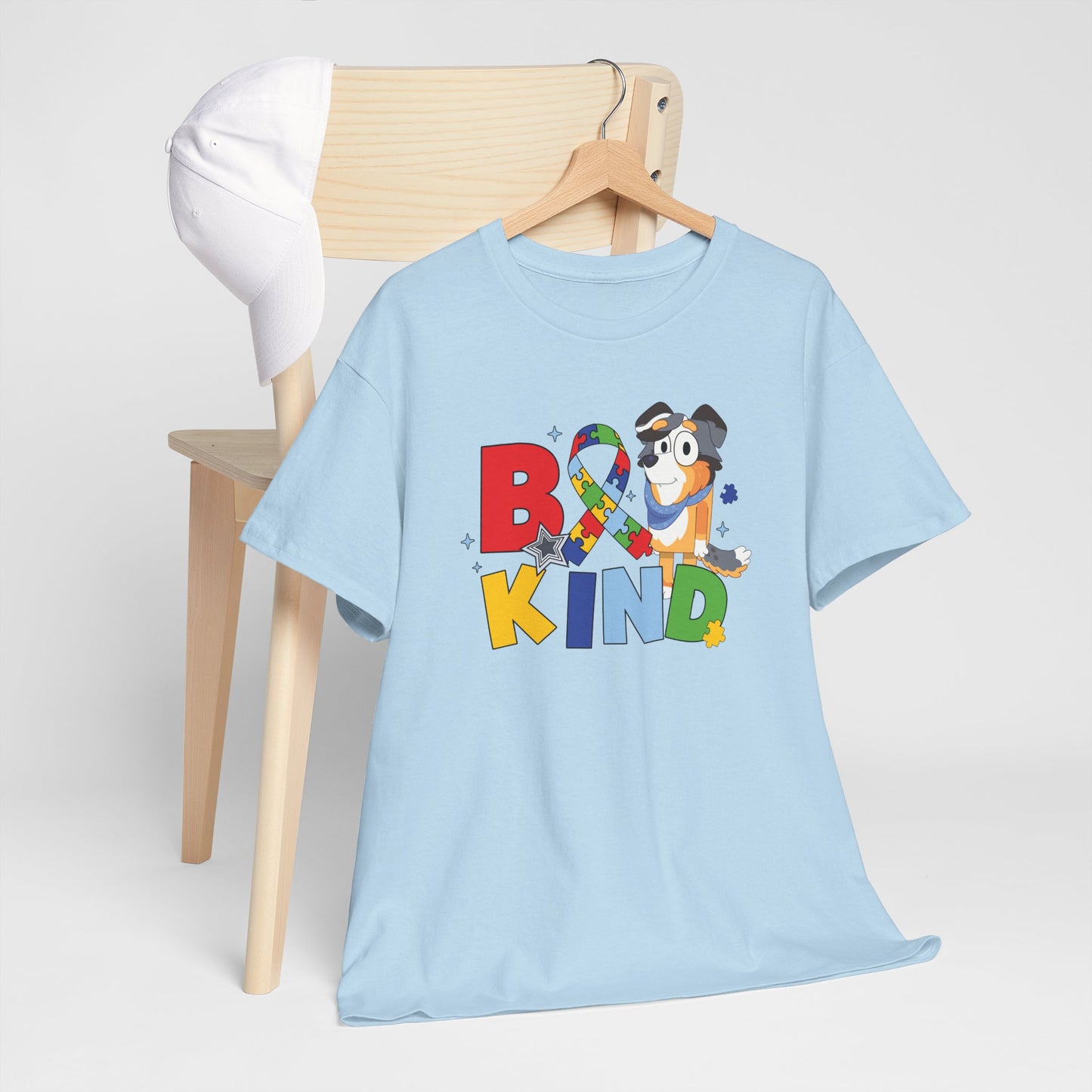 Be Kind Bluey Family T-Shirt — Colorful Rainbow Letters with Cute Design