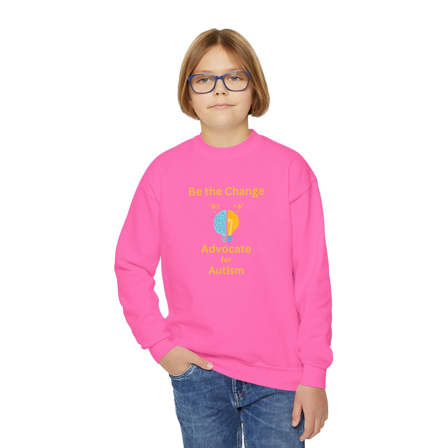 Advocate for Autism Youth Crewneck Sweatshirt — "Be the Change" Awareness Pullover