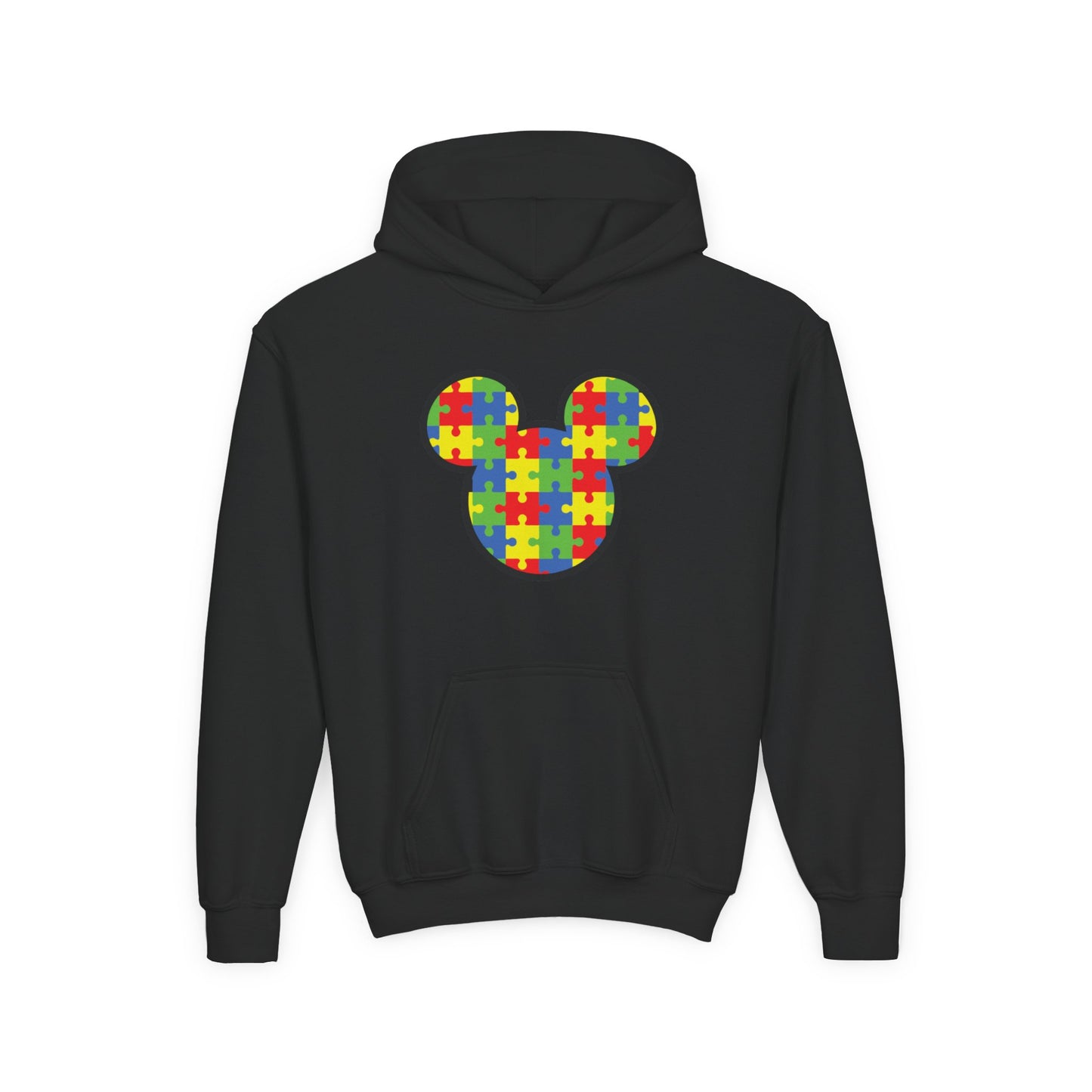 Colorful Puzzle Mickey Mouse Youth Hoodie - Perfect for Autism Awareness