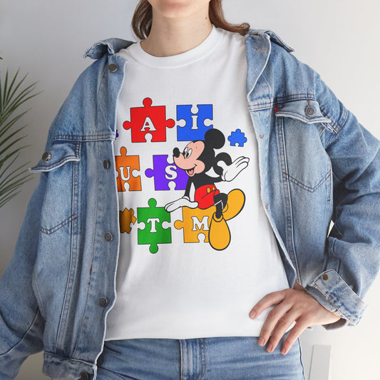 Autism Puzzle Mickey T-Shirt — Colorful Puzzle Pieces "AUTISM" Design