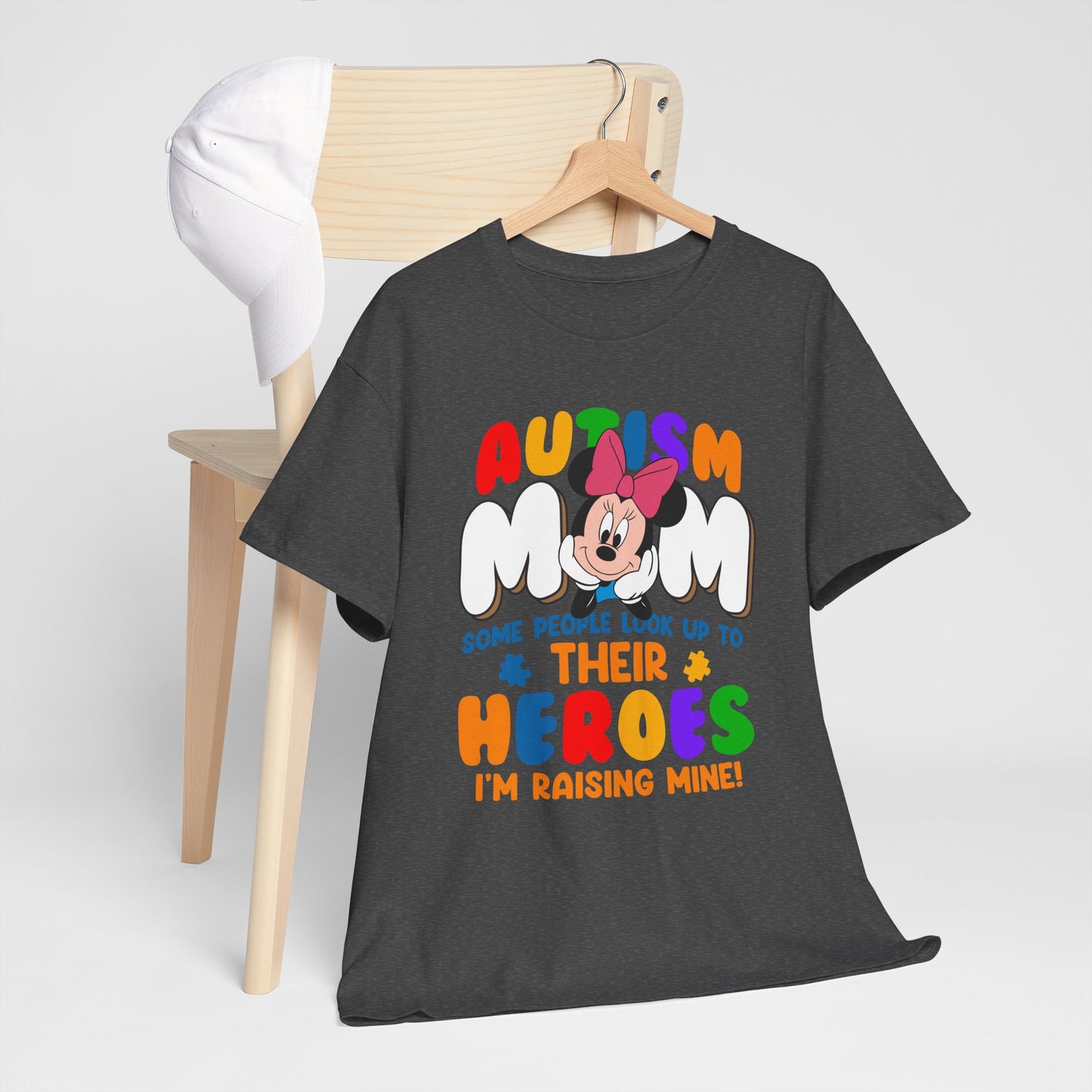 Autism Mom T-Shirt — "Some People Look Up To Their Heroes, I'm Raising Mine" — Colorful Awareness Tee