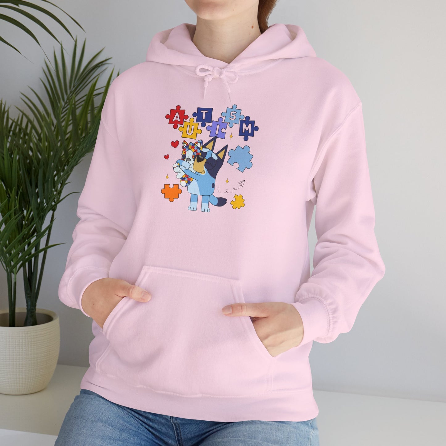 Autism Awareness Puzzle Bluey Hoodie – ’Autism’ Colorful Puzzle Piece Design