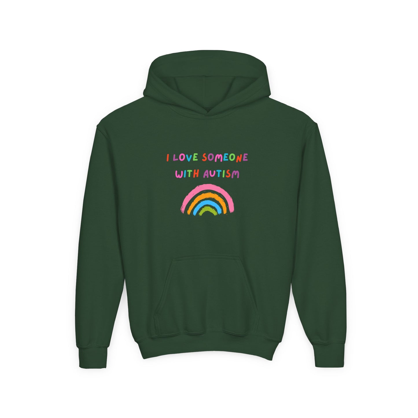 Youth Hoodie — "I Love Someone With Autism" Rainbow Support Sweatshirt