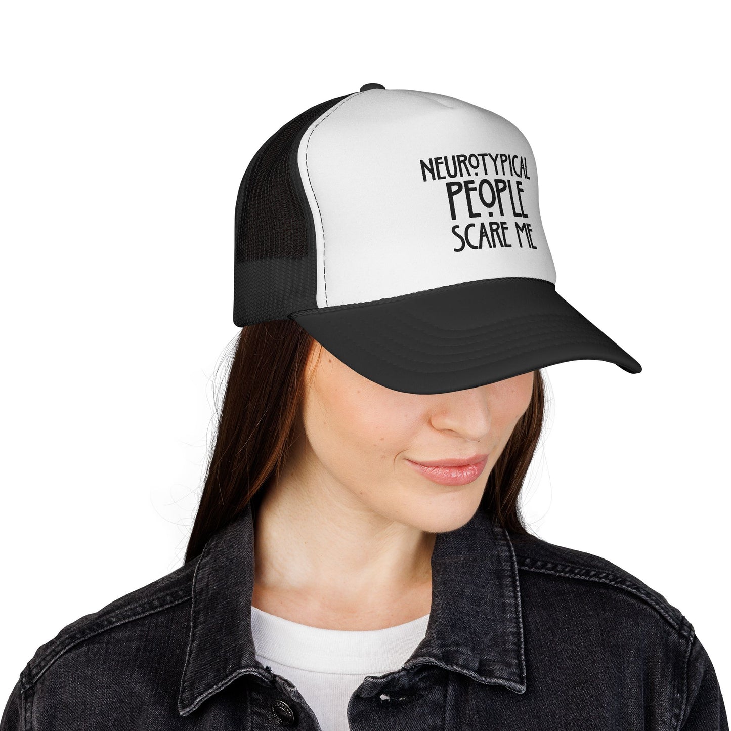 Trucker Cap — "Neurotypical People Scare Me" Mesh Hat for Neurodivergent Pride & Social Anxiety