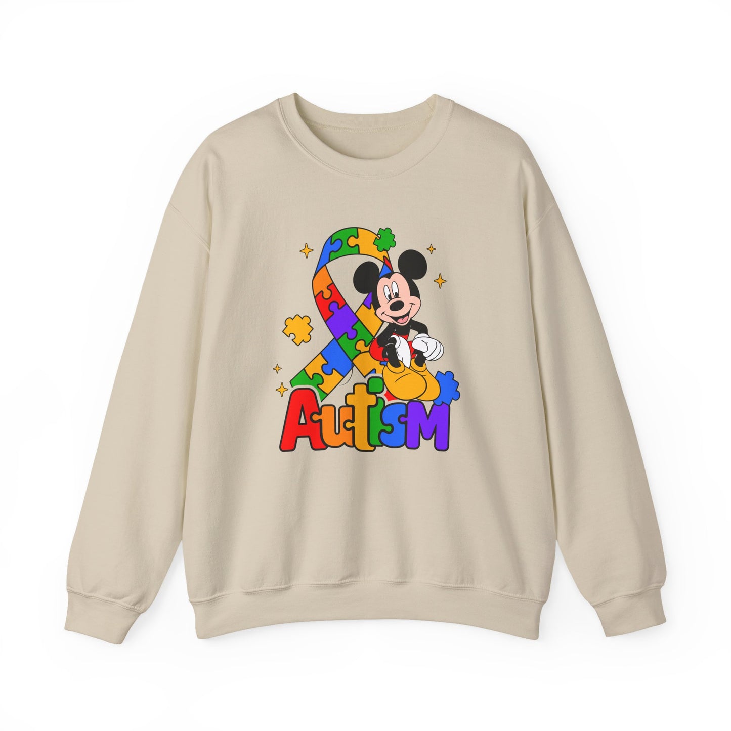 Autism Awareness Crewneck Sweatshirt — Colorful Puzzle Ribbon Design