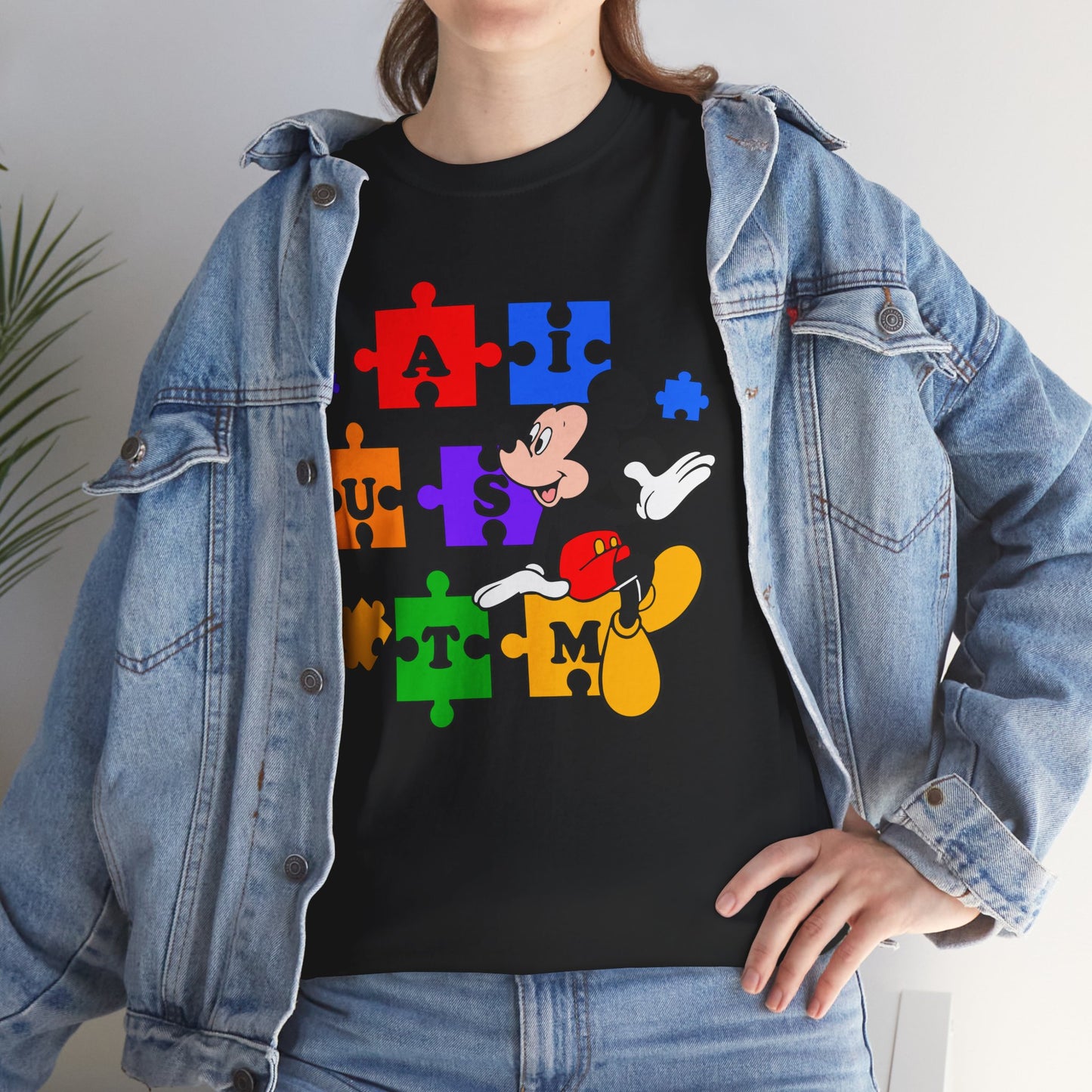 Autism Puzzle Mickey T-Shirt — Colorful Puzzle Pieces "AUTISM" Design