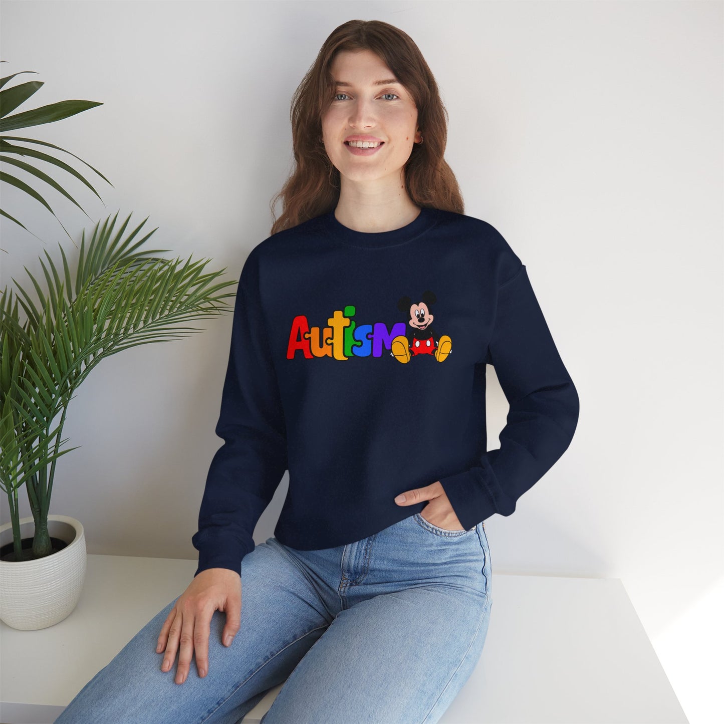 Autism Pride Crewneck Sweatshirt — Colorful Puzzle Text Design