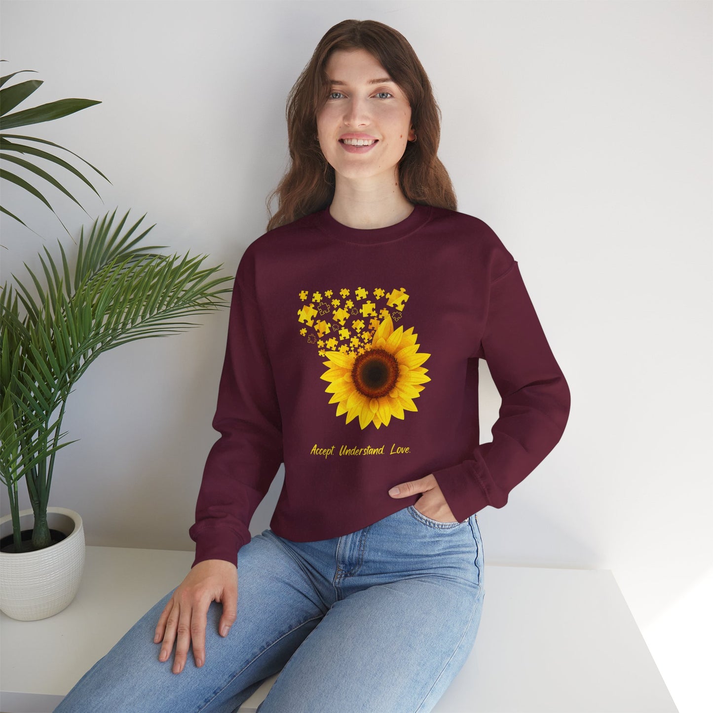 Sunflower Floral Crewneck Sweatshirt — Bright Yellow Sunflower Design
