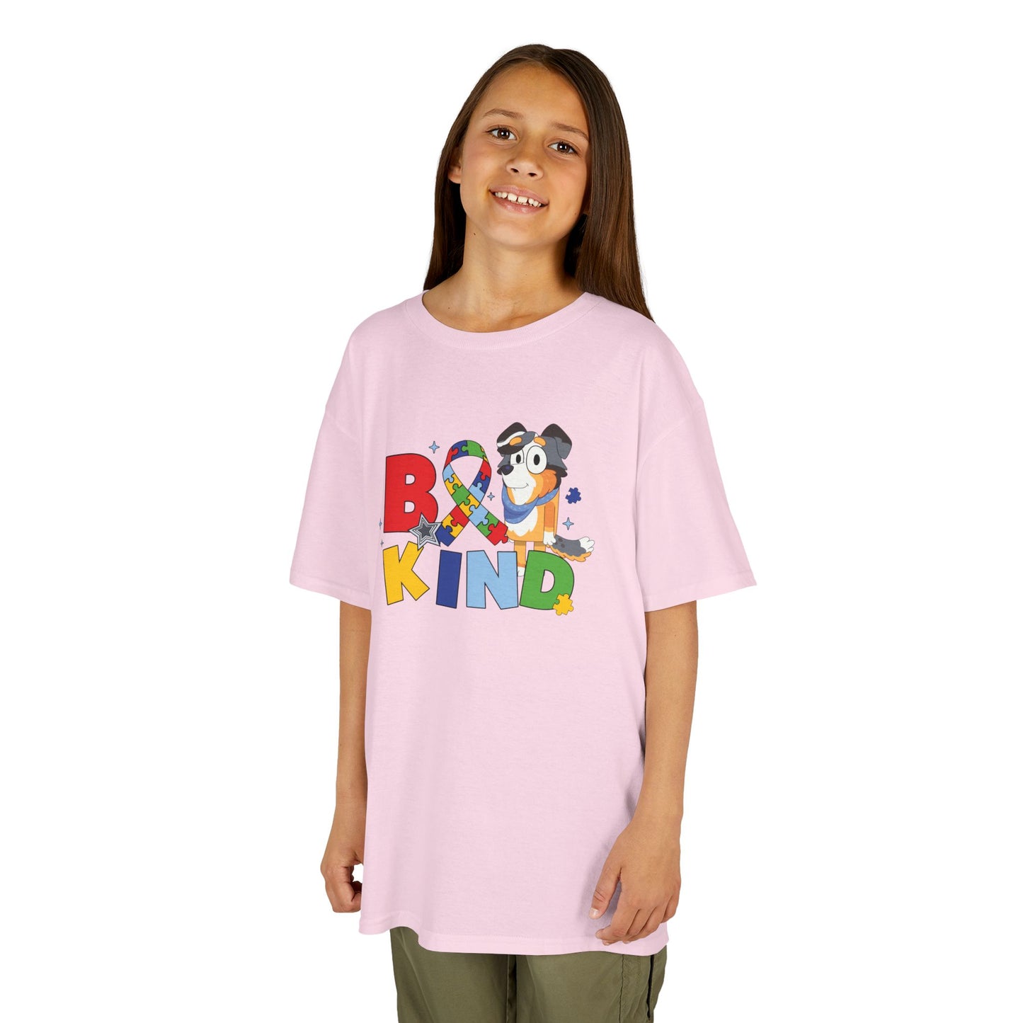 Kids Tee — "Be Kind" Colorful Autism Awareness Ribbon Design