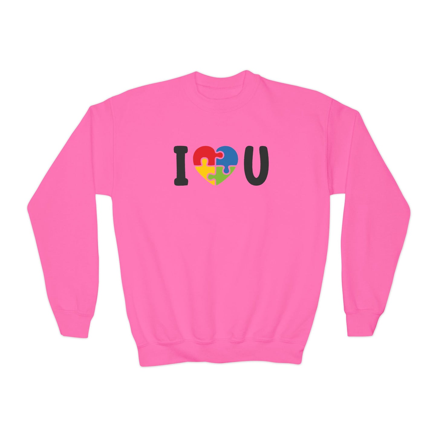 Colorful I  U Puzzle Heart Youth Crewneck Sweatshirt