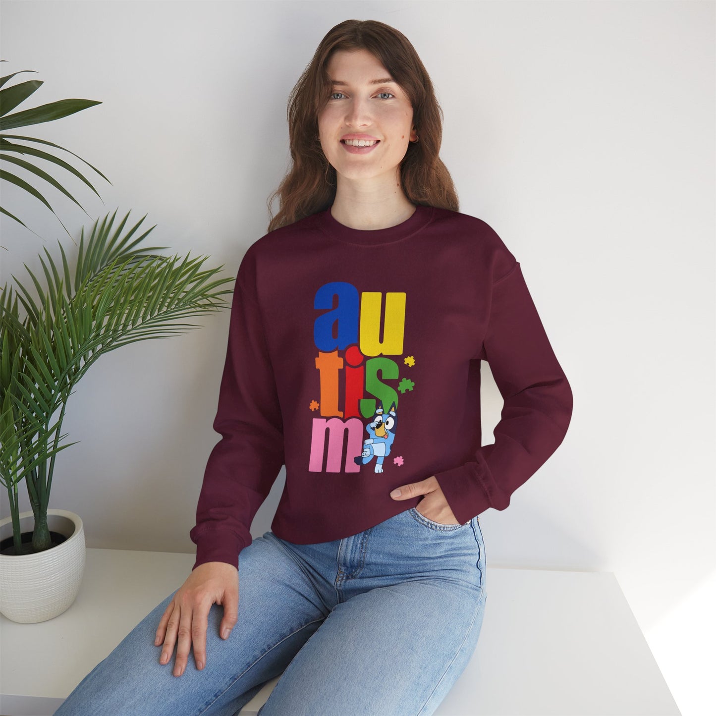 Autism Awareness Crewneck Sweatshirt — Colorful "autism" Design