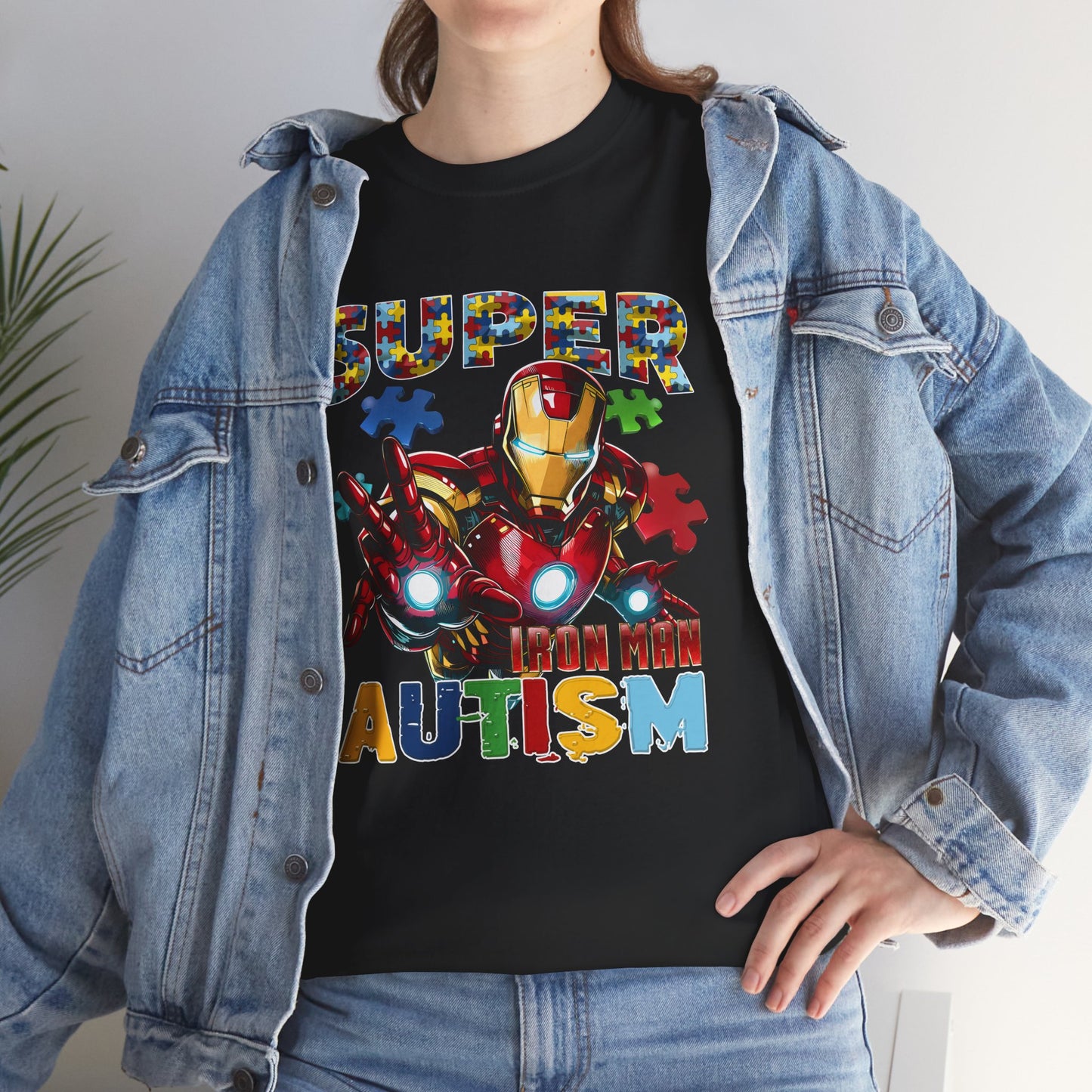 Autism Awareness Iron Man Tee — “Super Autism” Puzzle Piece Superhero Shirt