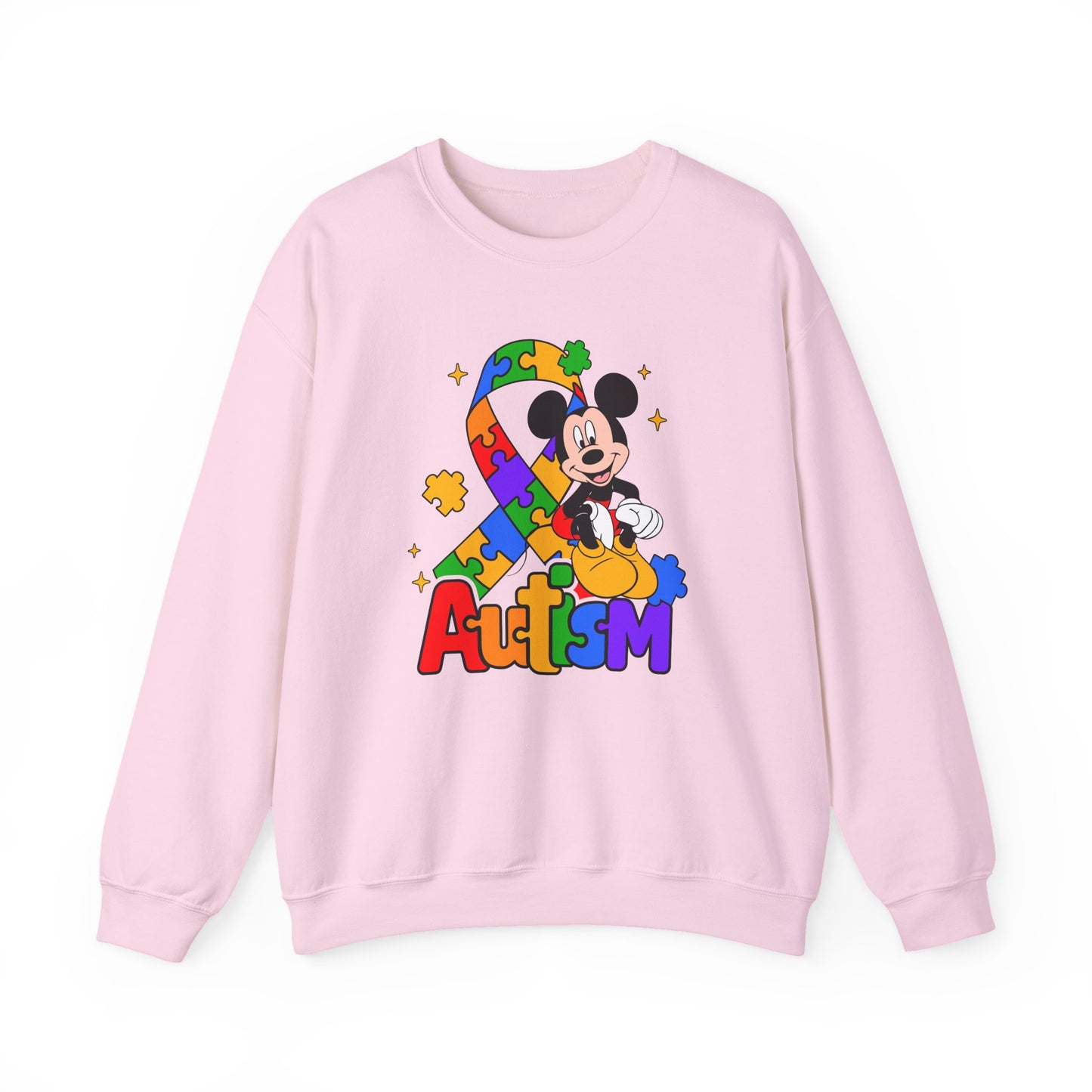 Autism Awareness Crewneck Sweatshirt — Colorful Puzzle Ribbon Design