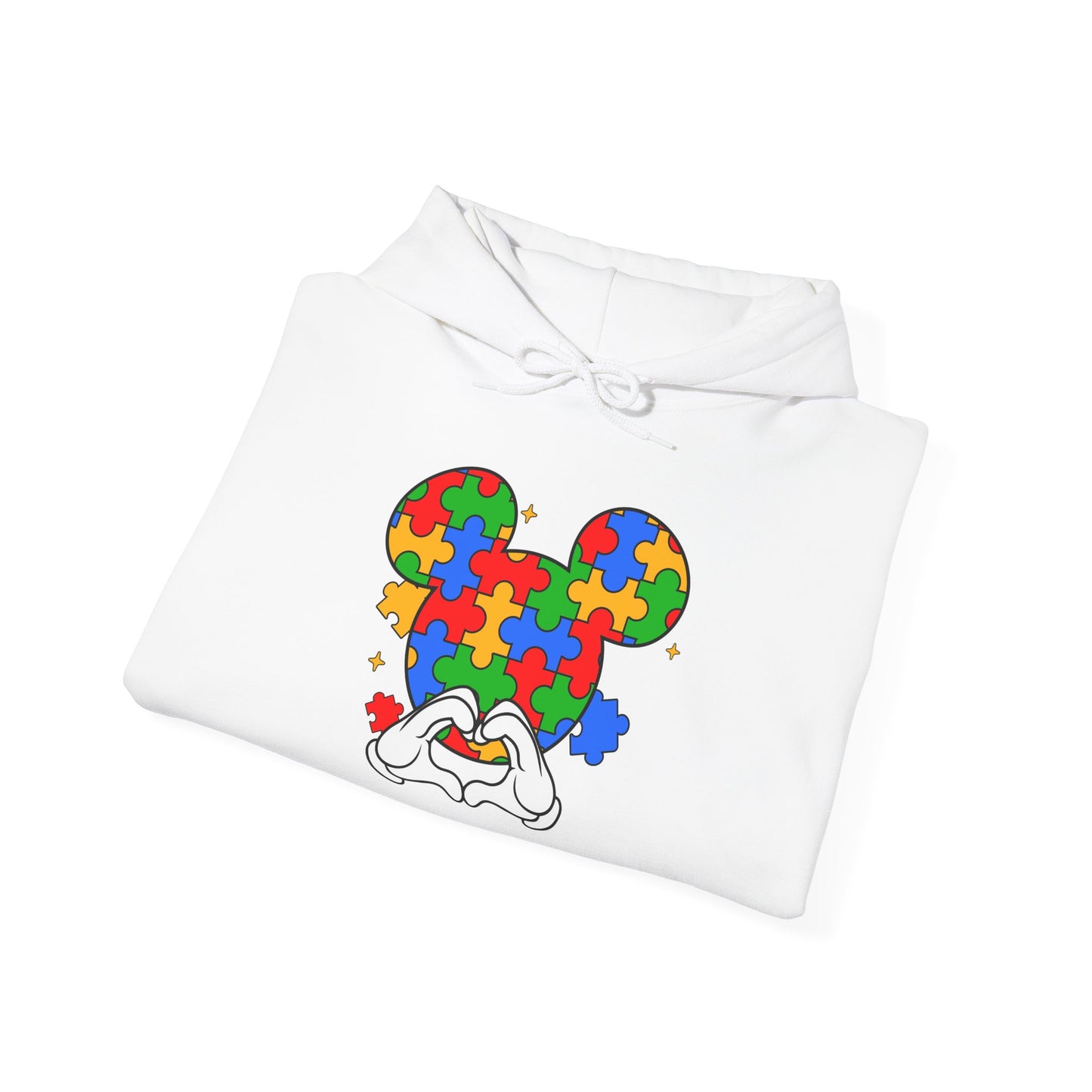 Autism Puzzle Mouse Hoodie — Colorful Puzzle Piece Mickey Silhouette Sweatshirt