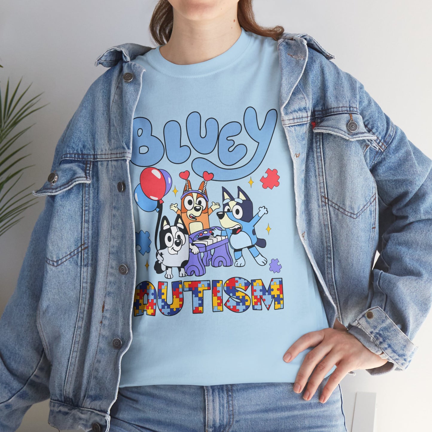 Bluey Autism Puzzle-Pattern T-Shirt