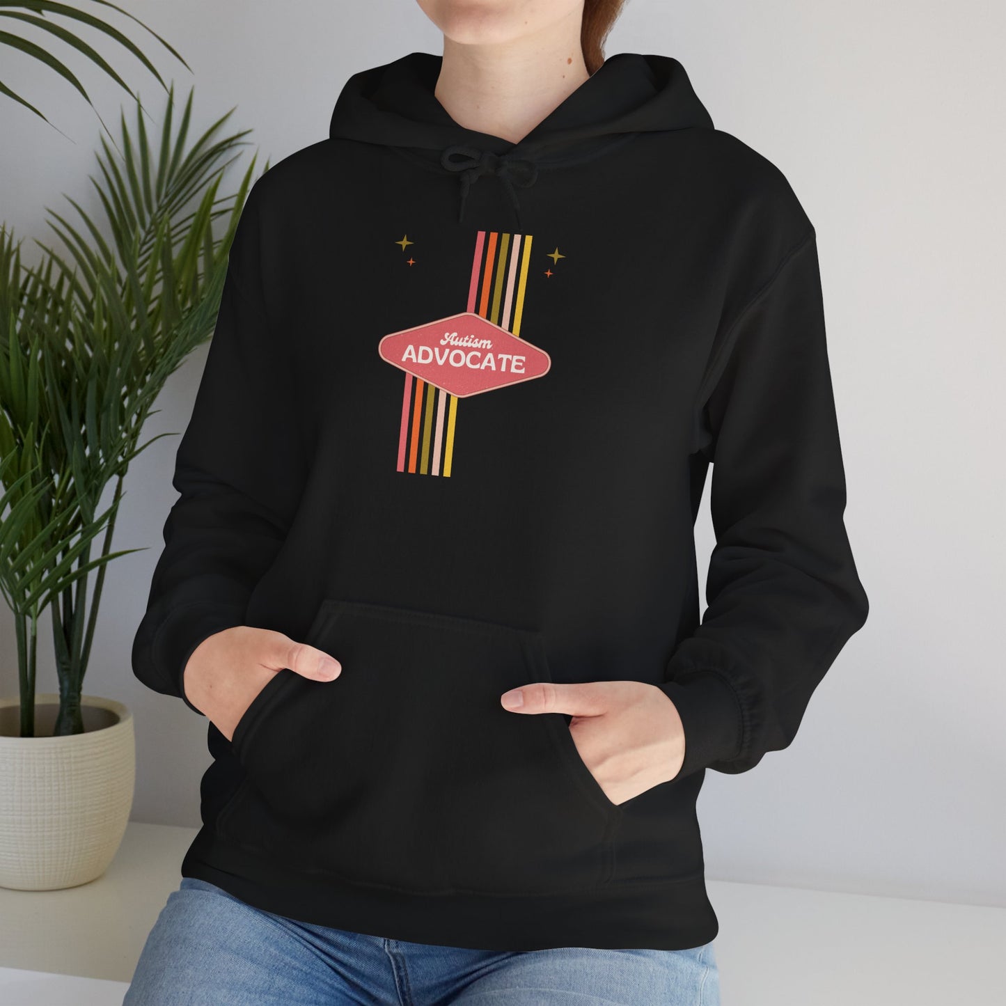 Autism Advocate Retro Stripe Hoodie — 'Advocate' Graphic Pullover