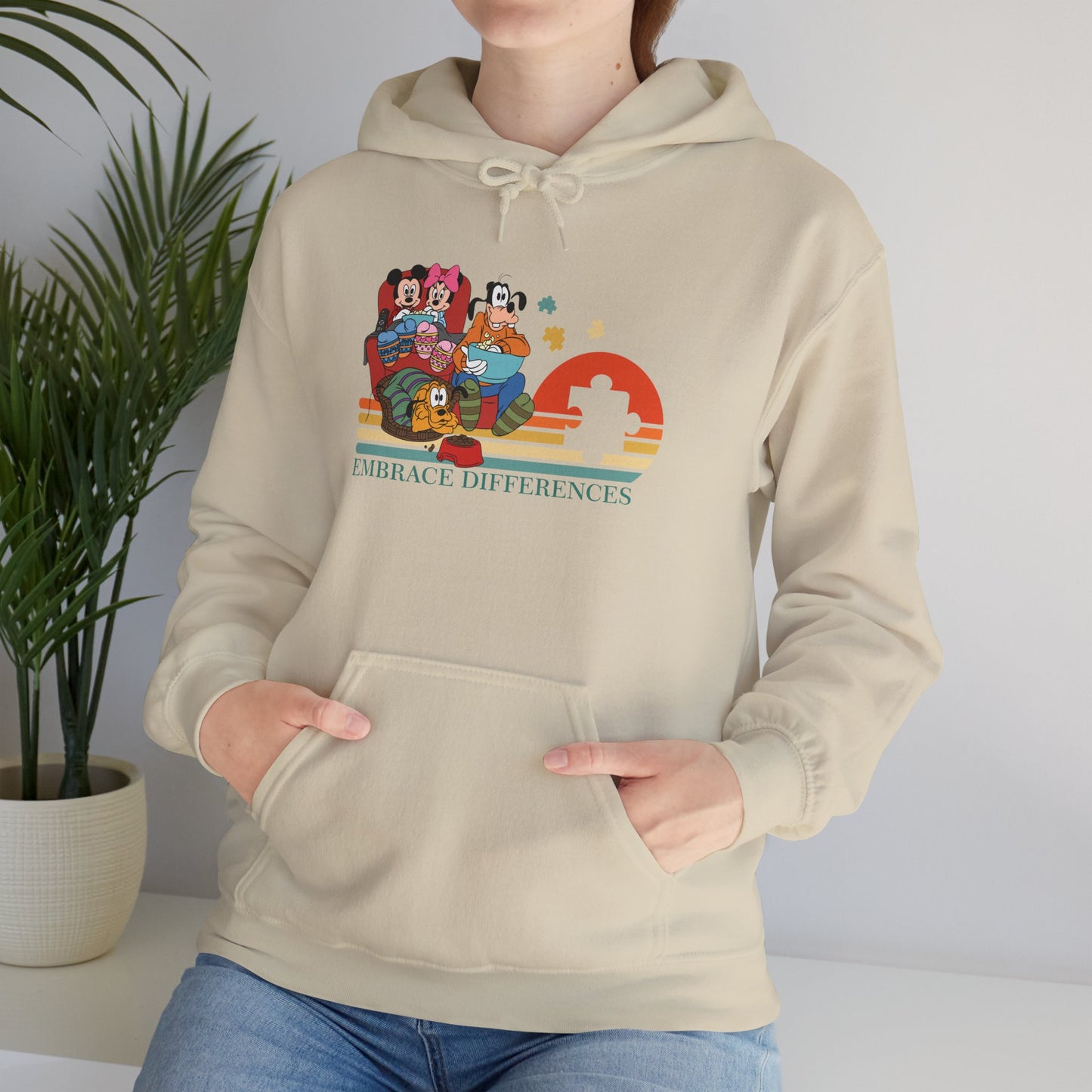 Embrace Differences Hoodie — Retro Pride Diverse Characters Graphic Sweatshirt