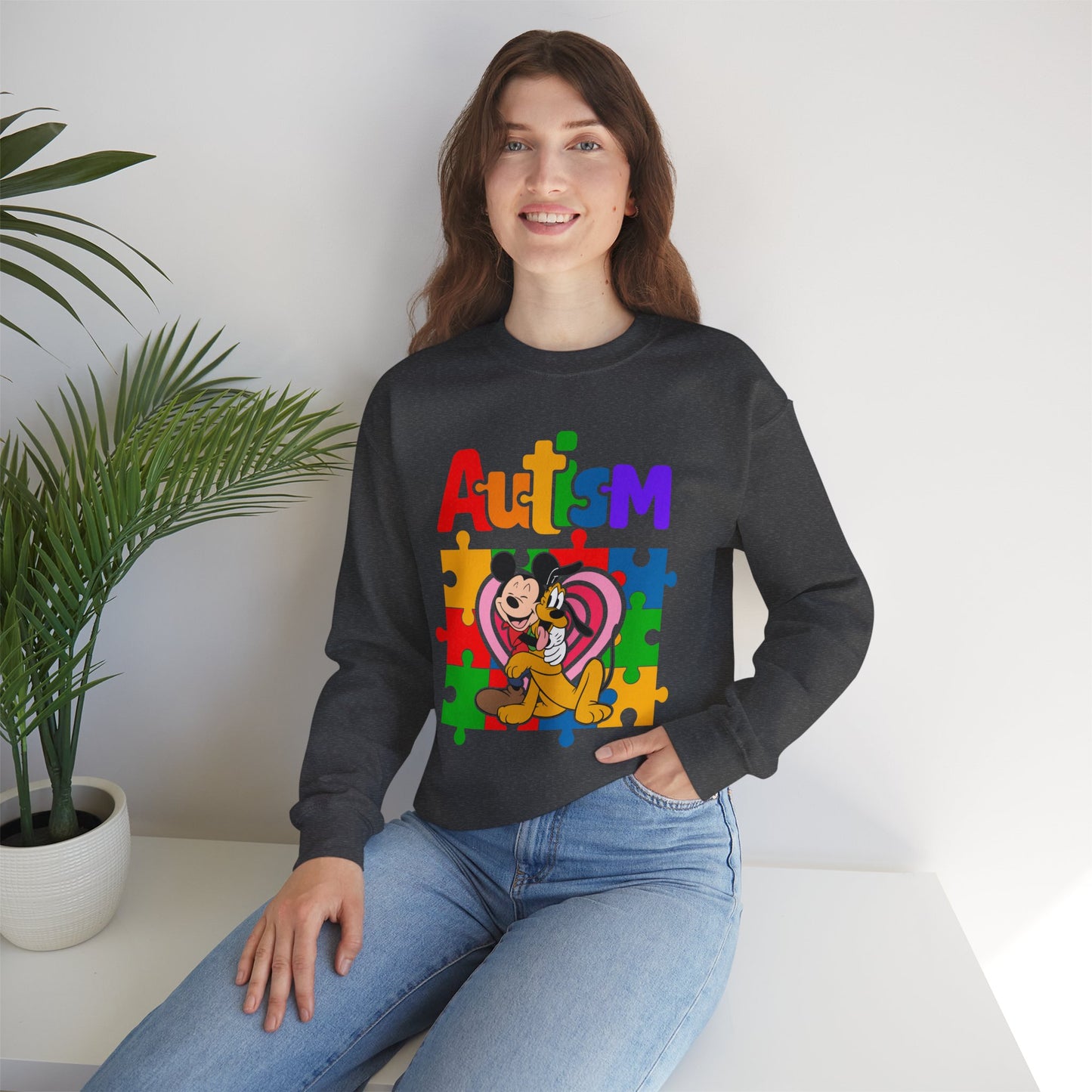 Autism Puzzle Heart Crewneck Sweatshirt — Support Awareness Graphic Sweatshirt