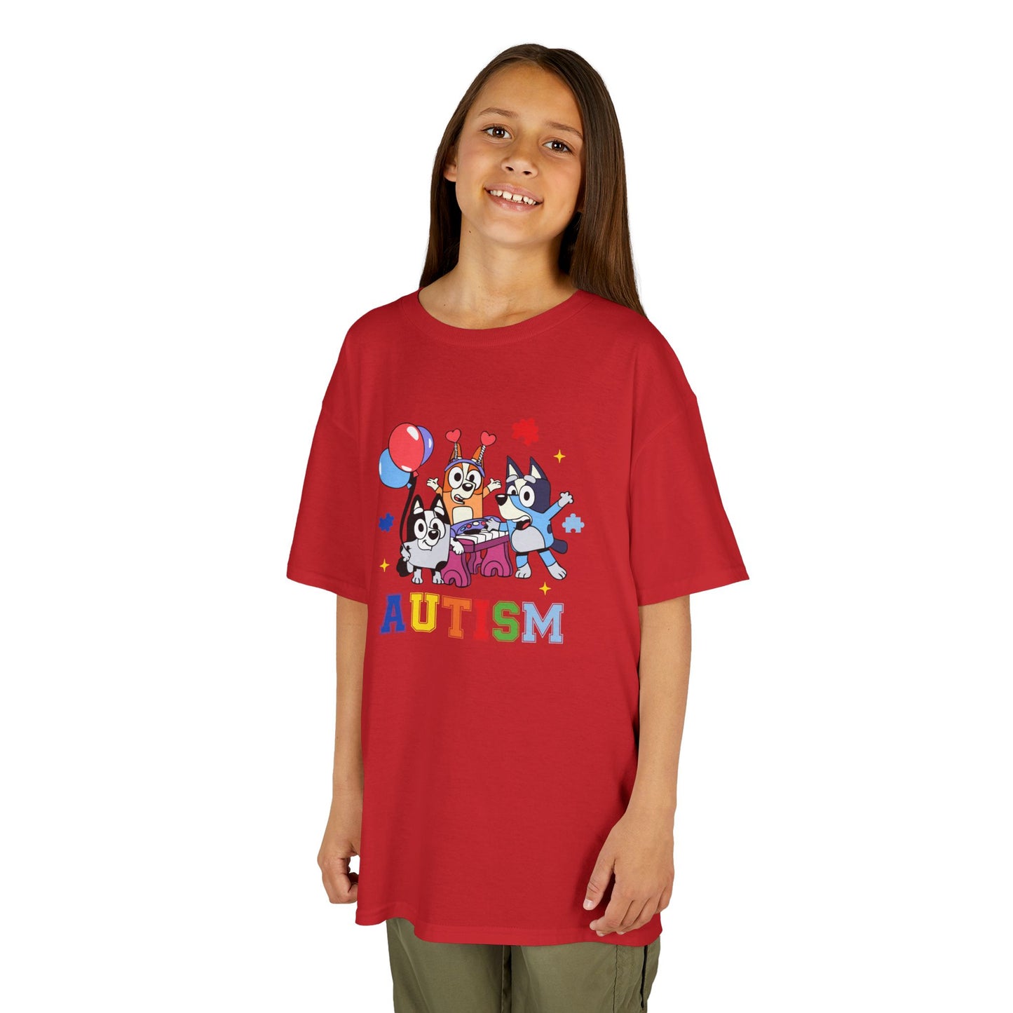 Kids Tee — Colorful 'AUTISM' Paw & Balloon Celebration Design