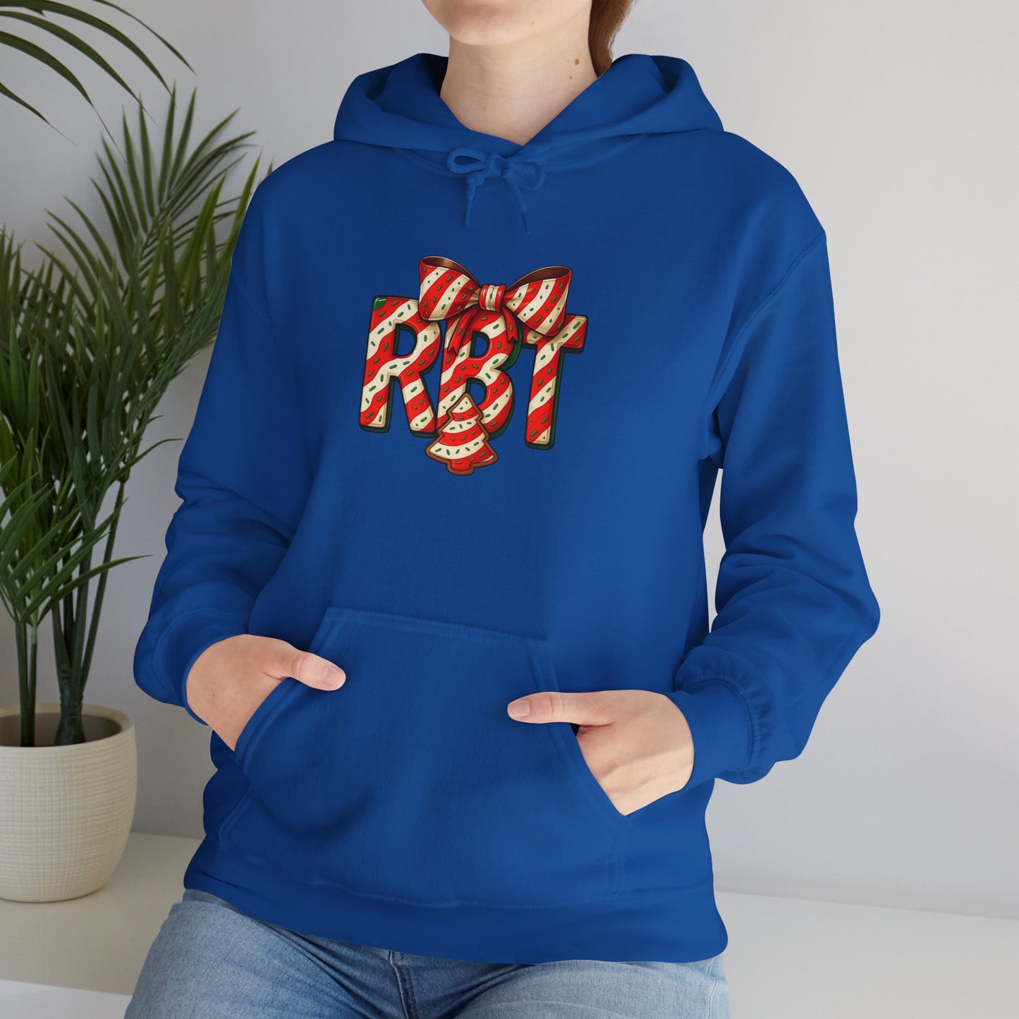Lil Debbie 'RBT' Tree Cake Holiday Graphic Hoodie — Festive Red Striped Bow Holiday Sweatshirt