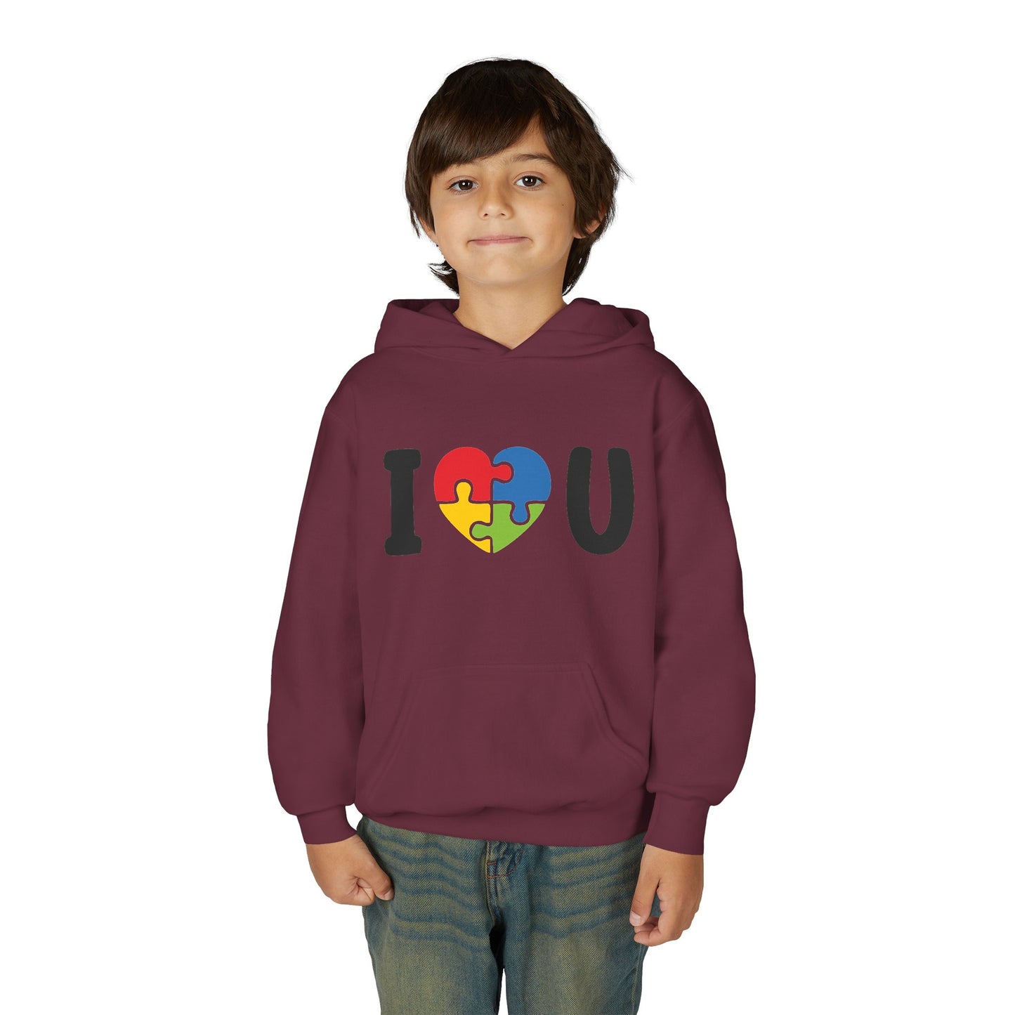 Colorful I  U Puzzle Heart Youth Hoodie