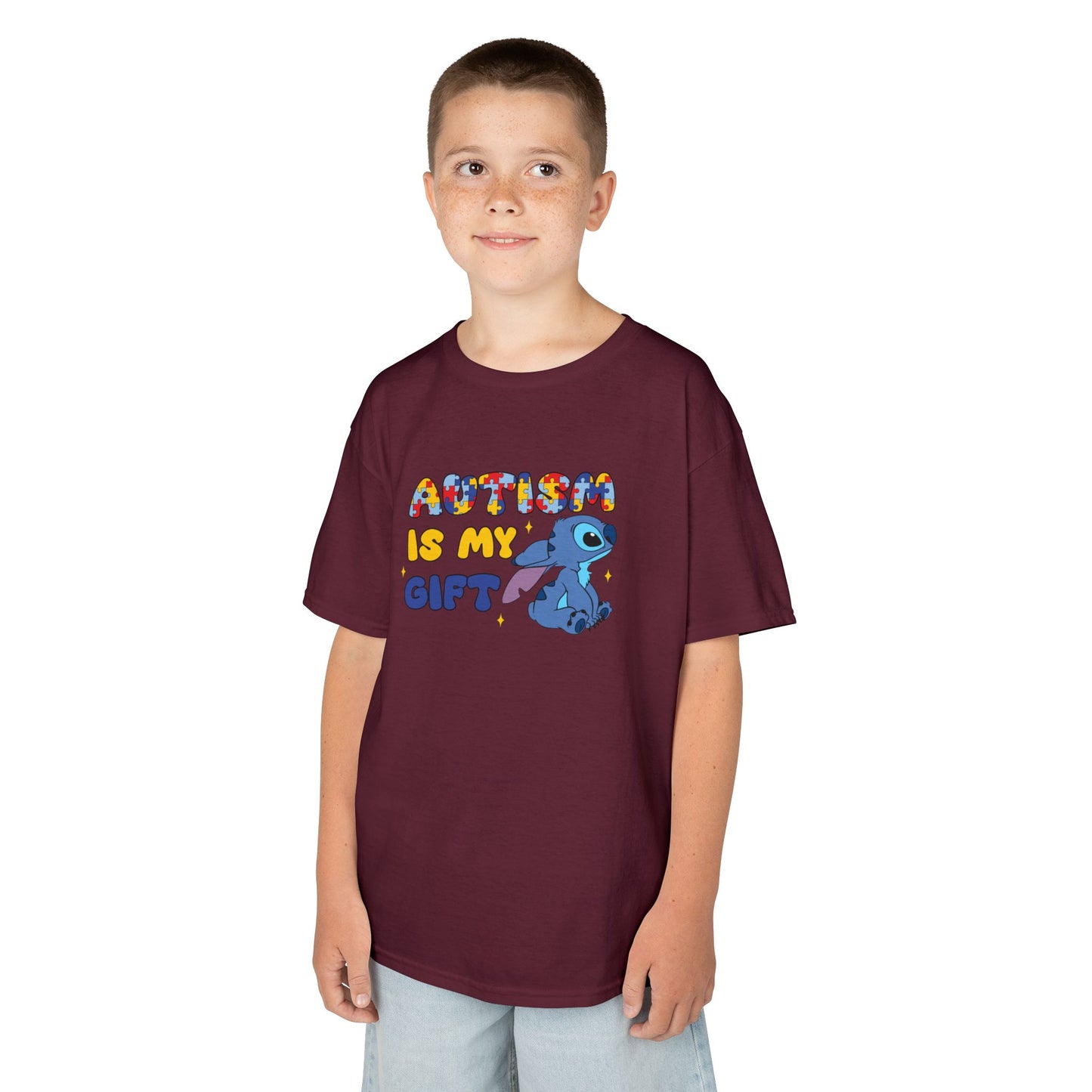 Kids T-Shirt — "Autism Is My Gift" Colorful Puzzle Heart Design