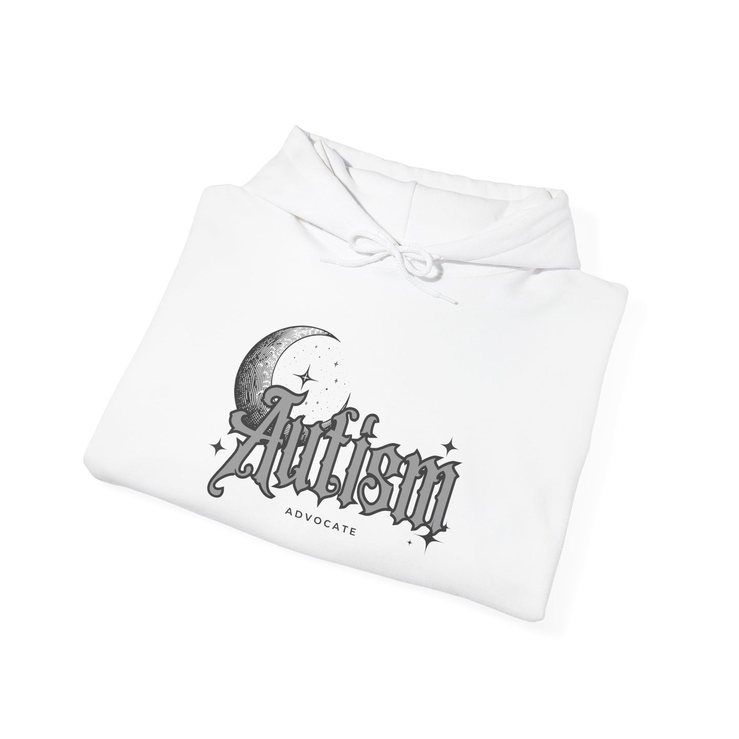 Autism Moon Hoodie — Gothic Script Awareness Sweatshirt