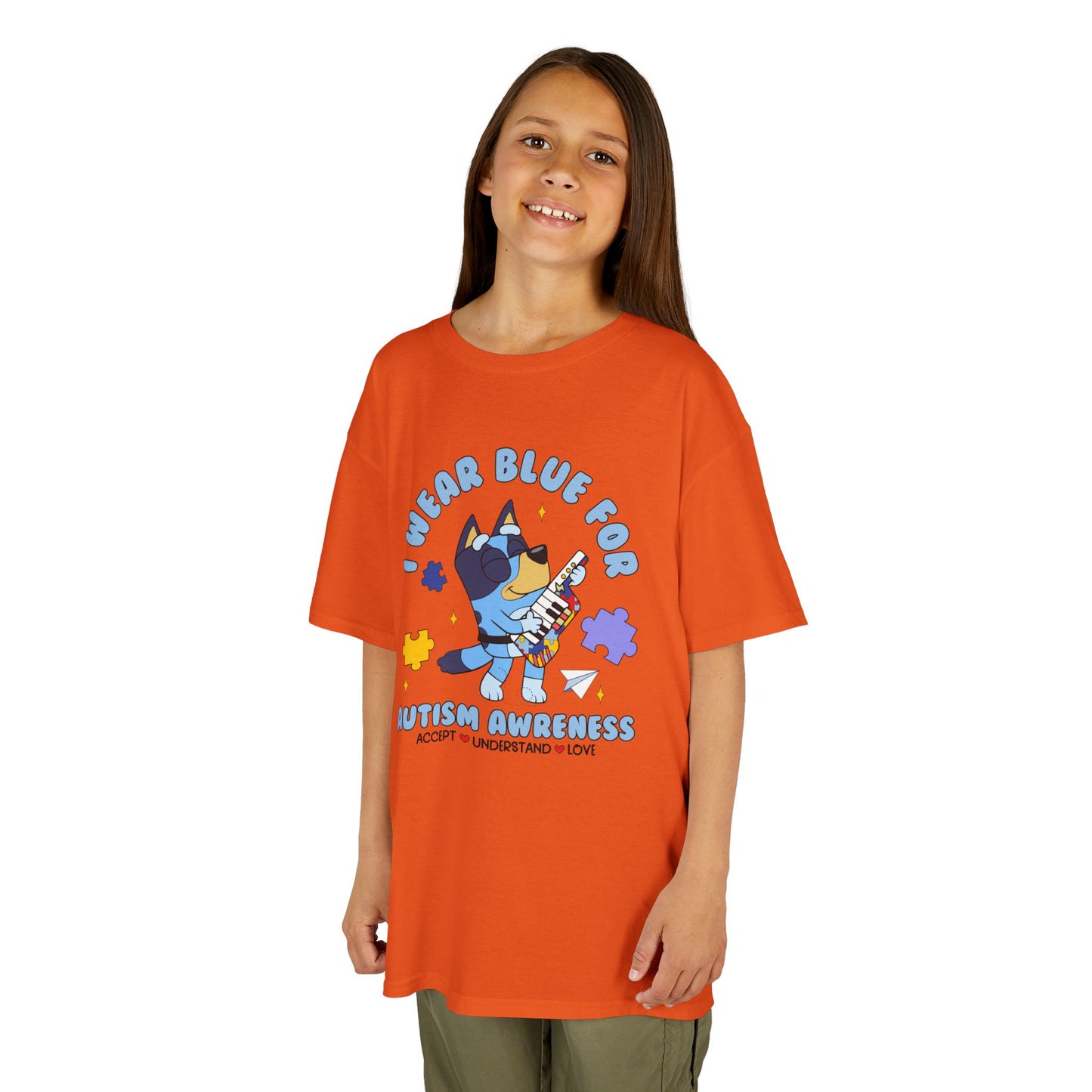 Kids Tee — 'I Wear Blue for Autism Awareness' Cute Puzzle-Heart Design