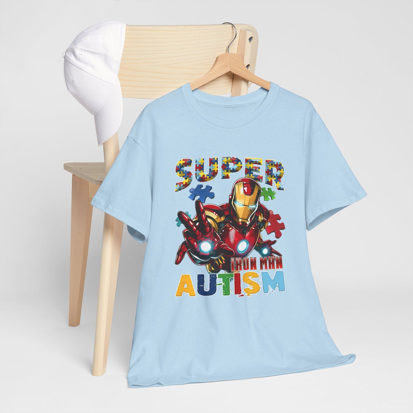Autism Awareness Iron Man Tee — “Super Autism” Puzzle Piece Superhero Shirt