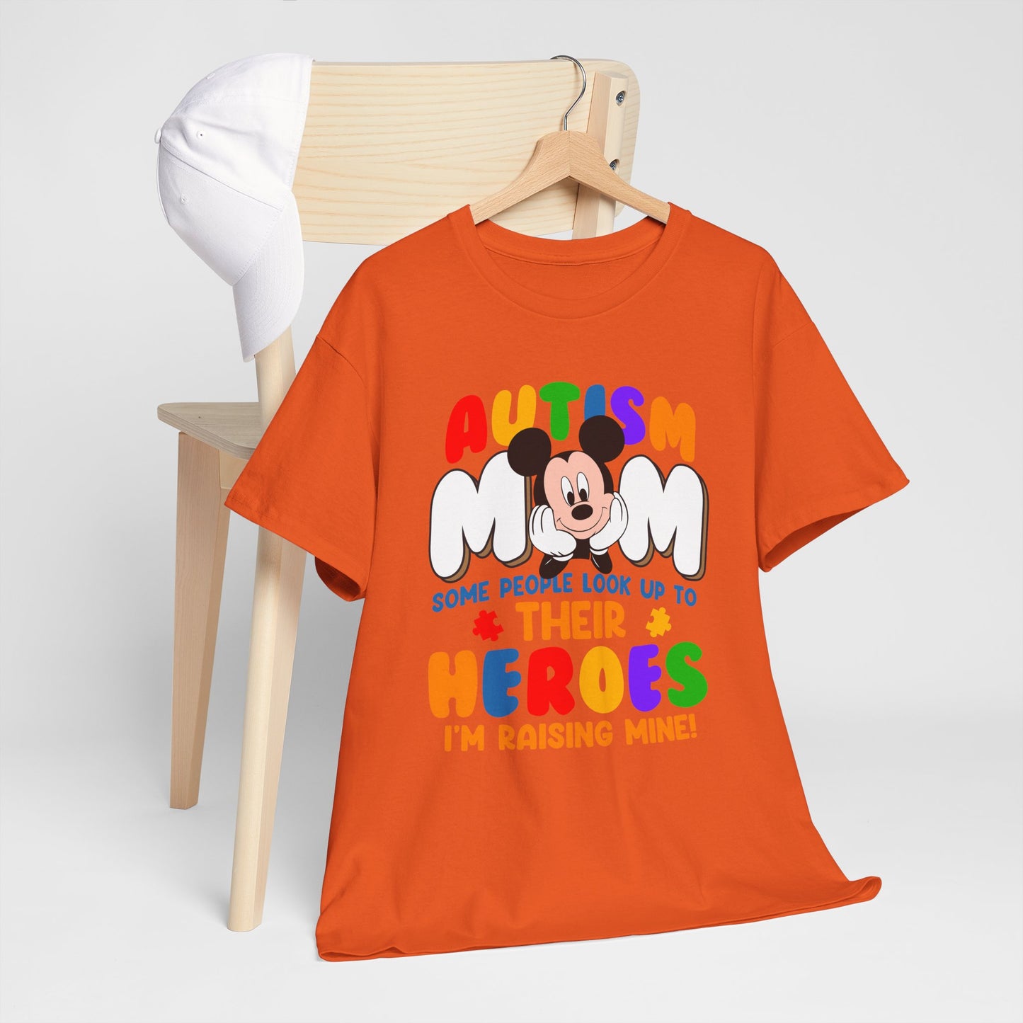 Autism Mom T-Shirt — "Some People Look Up to Their Heroes I'm Raising Mine" Colorful Support Tee