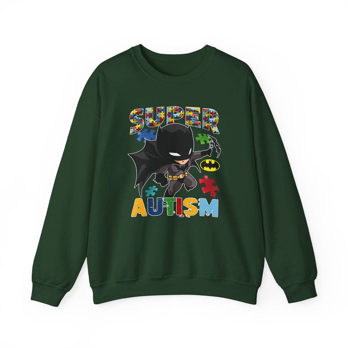 Autism Superhero Crewneck Sweatshirt — "Super Autism" Puzzle-Heart Design
